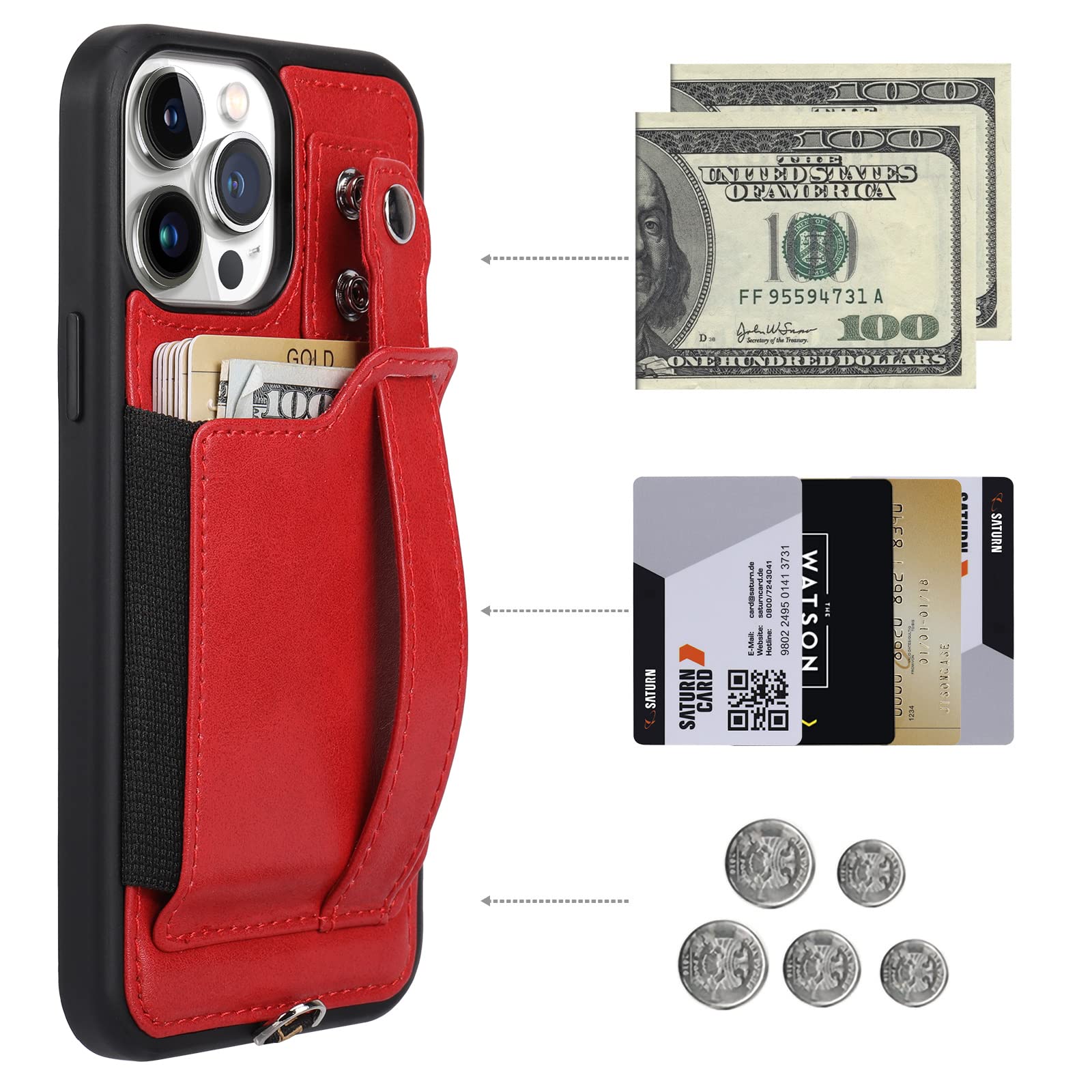 TOOVREN iPhone 13 Pro Max Case 6.7 Inch (2021) - Slim PU Leather Wallet Case with Card Holder & Kickstand | Compatible with iPhone 13 Pro Max | Perfect for Work, Travel and Everyday Use (Red)