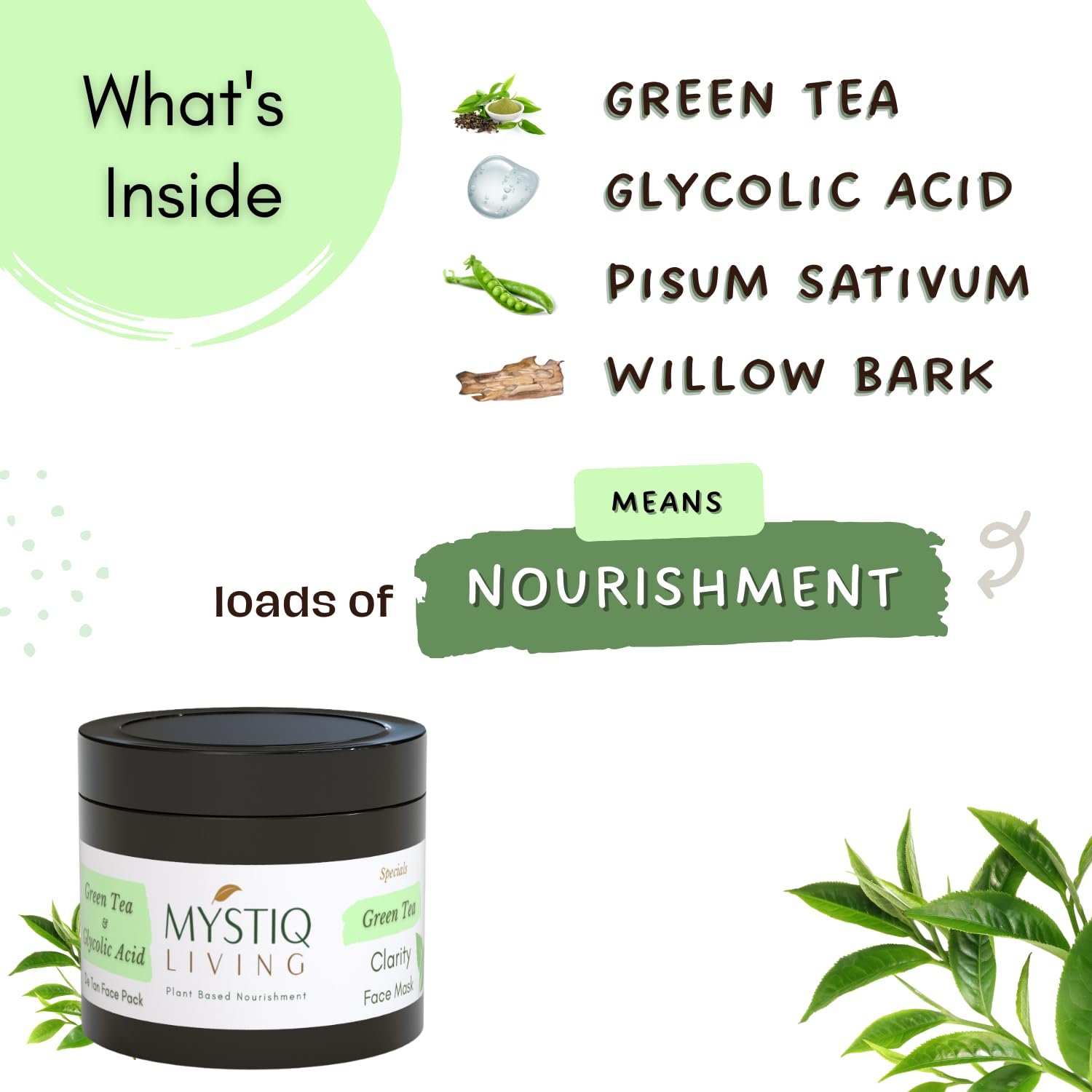 Mystiq Living Green Tea Anti-Acne Face Mask | Clarifying Treatment for Pimples & Acne Marks | Oily, Acne-Prone & Combination Skin Care | 100g | Perfect for Daily Skincare & Post-Breakout Recovery