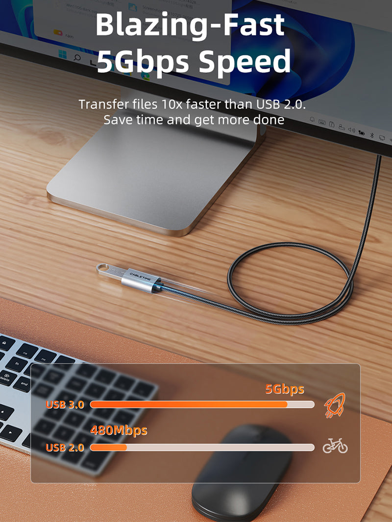 USB 3.0 Extension Cable A Male to Female 10ft High Speed Data Transfer Cord for Laptop, PC, Printer, Hard Drive & Home Office Setup