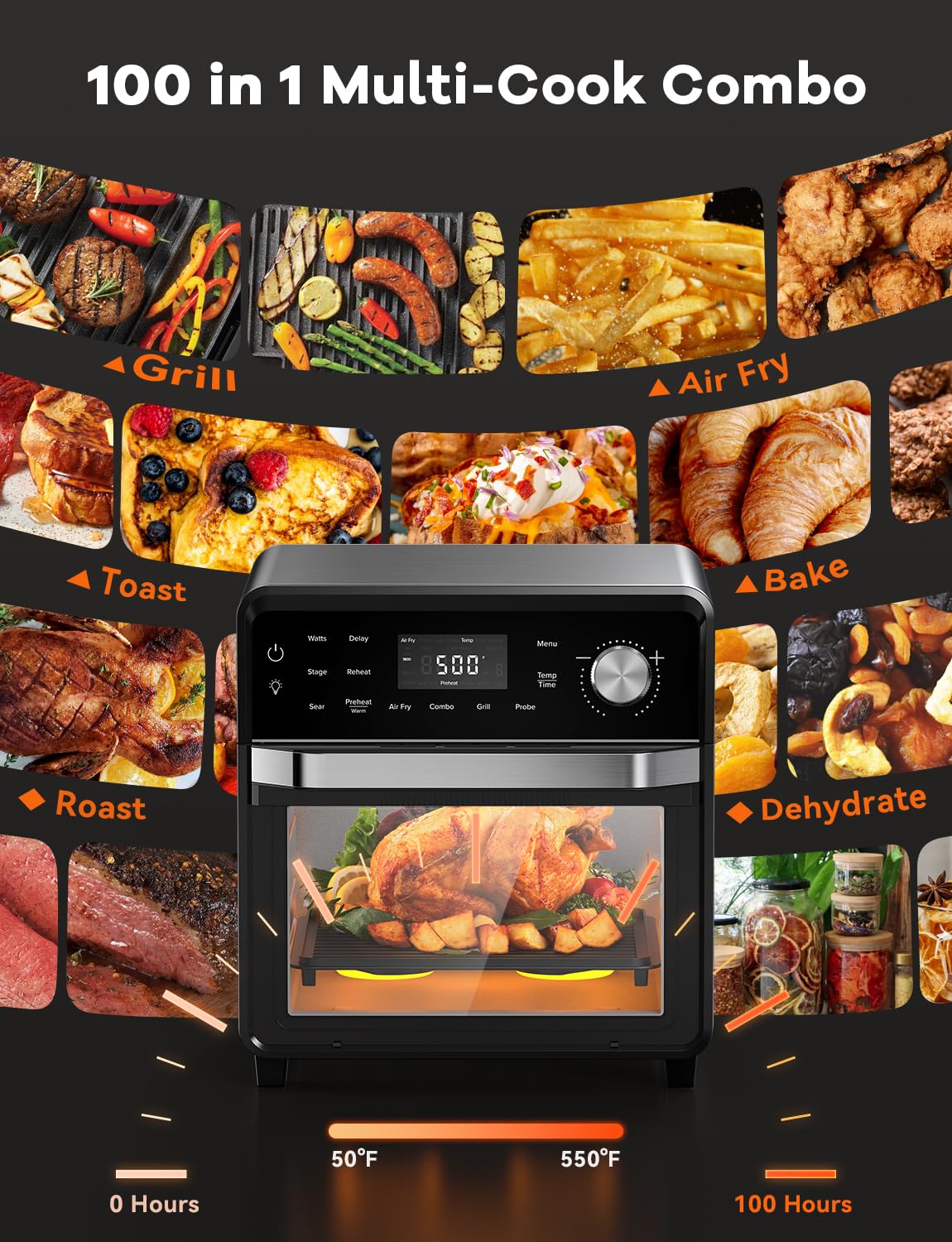 Nuwave TODD ENGLISH Air Fryer Grill Oven Combo - 100-in-1 Super Convection Toaster Oven with TRUE Char & Flavor Technology | Stainless Steel Countertop Appliance | 550°F High Temp Cooking | POWERPORT™ Plug-In Grill | Perfect for Baking, Roasting, Grilling & Air Frying at Home