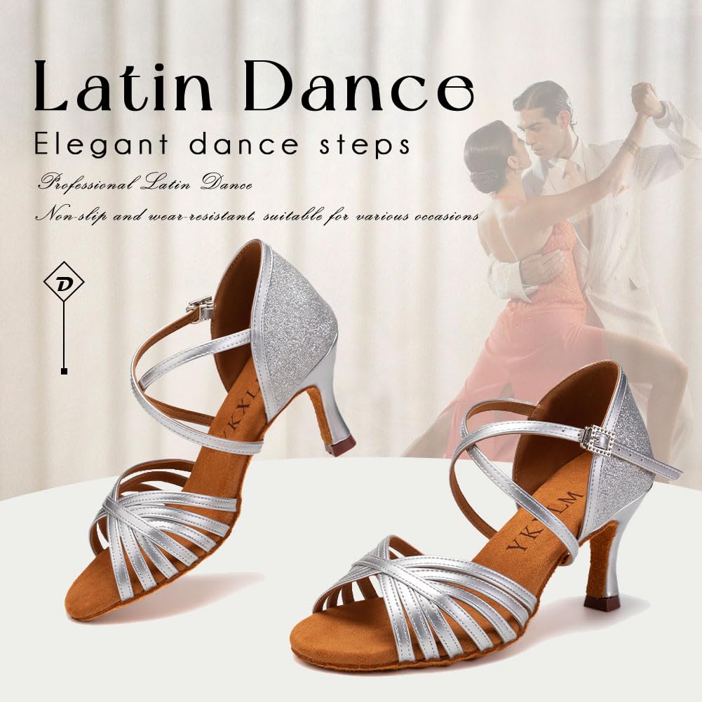 YKXLM Women's Latin Ballroom Dance Shoes - 3 Inch Heel Salsa Tango Shoes for Performance & Practice - Comfortable Professional Dance Shoes for Women - Perfect for Salsa, Tango, Bachata & Ballroom Dancing