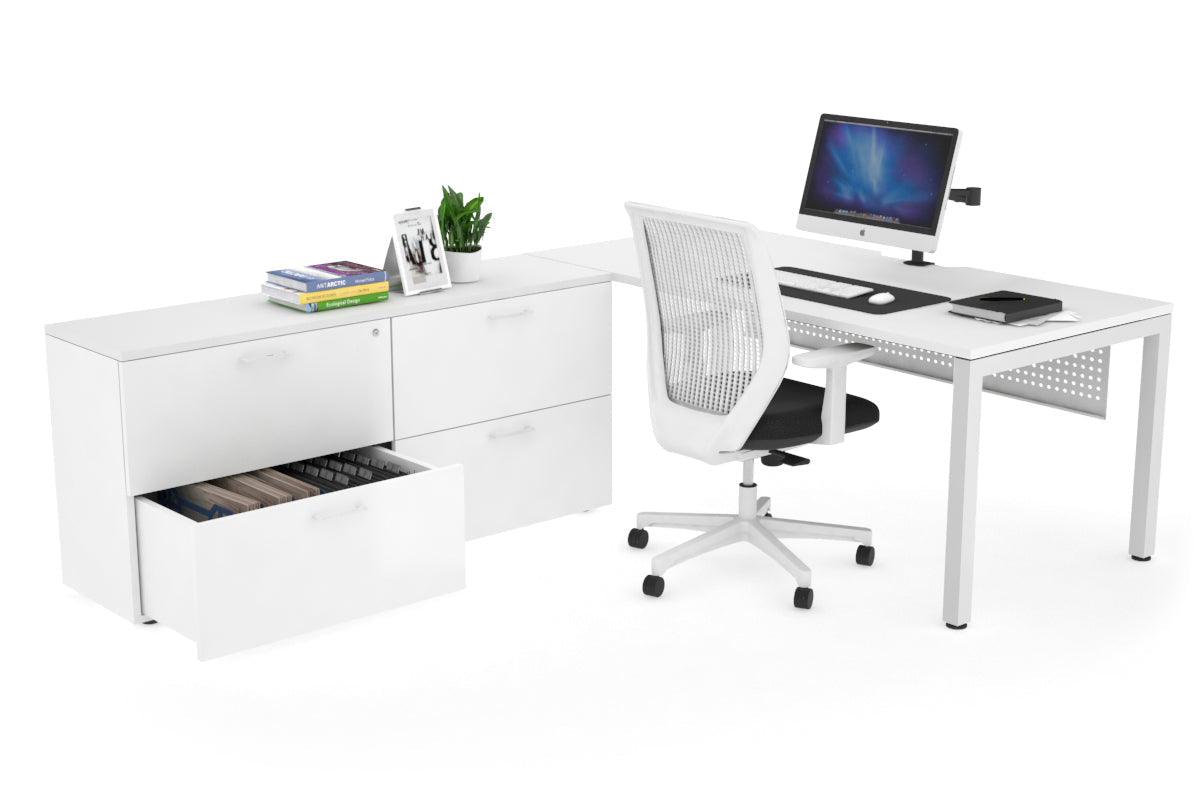 Quadro Square Executive White Frame Office Desk [1600L x 800W with Cable Management] - Perfect for Modern Workspaces & Home Offices