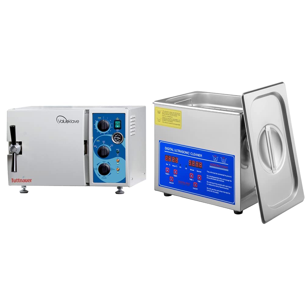 Tuttnauer 1730 Valueklave Autoclave - Compact Footprint & Easy Operation | VEVOR 3L Professional Ultrasonic Cleaner | Ideal for Small Offices, Dental Clinics & Jewelry Cleaning | Medical Sterilization & Equipment Maintenance