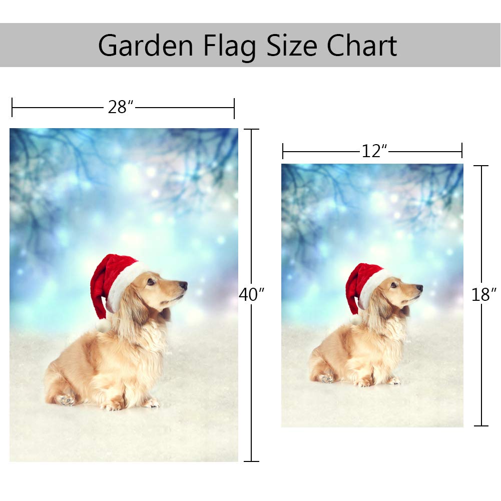 SUABO 28x40 Inch Christmas Garden Flag with Dachshund Dog Design - Outdoor Decorative House Flag for Holiday Yard Decor, Seasonal Patio & Lawn Display
