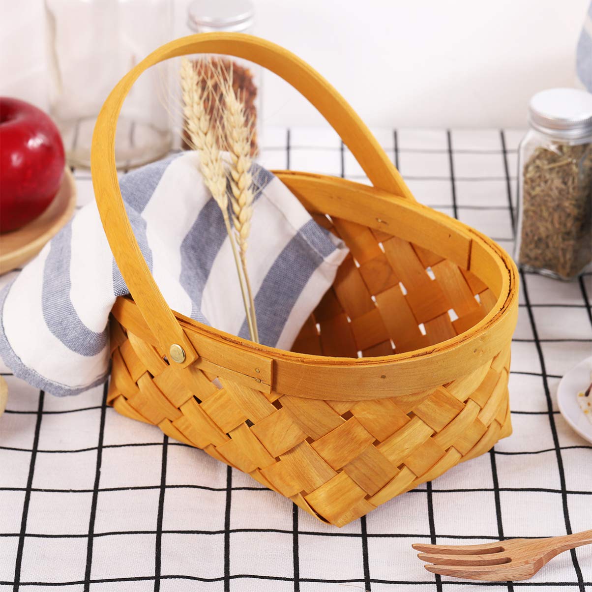 Handmade Rattan Storage Basket with Handle - Small Woven Wooden Container for Home Organization | Perfect for Bathroom, Bedroom, and Kitchen Storage