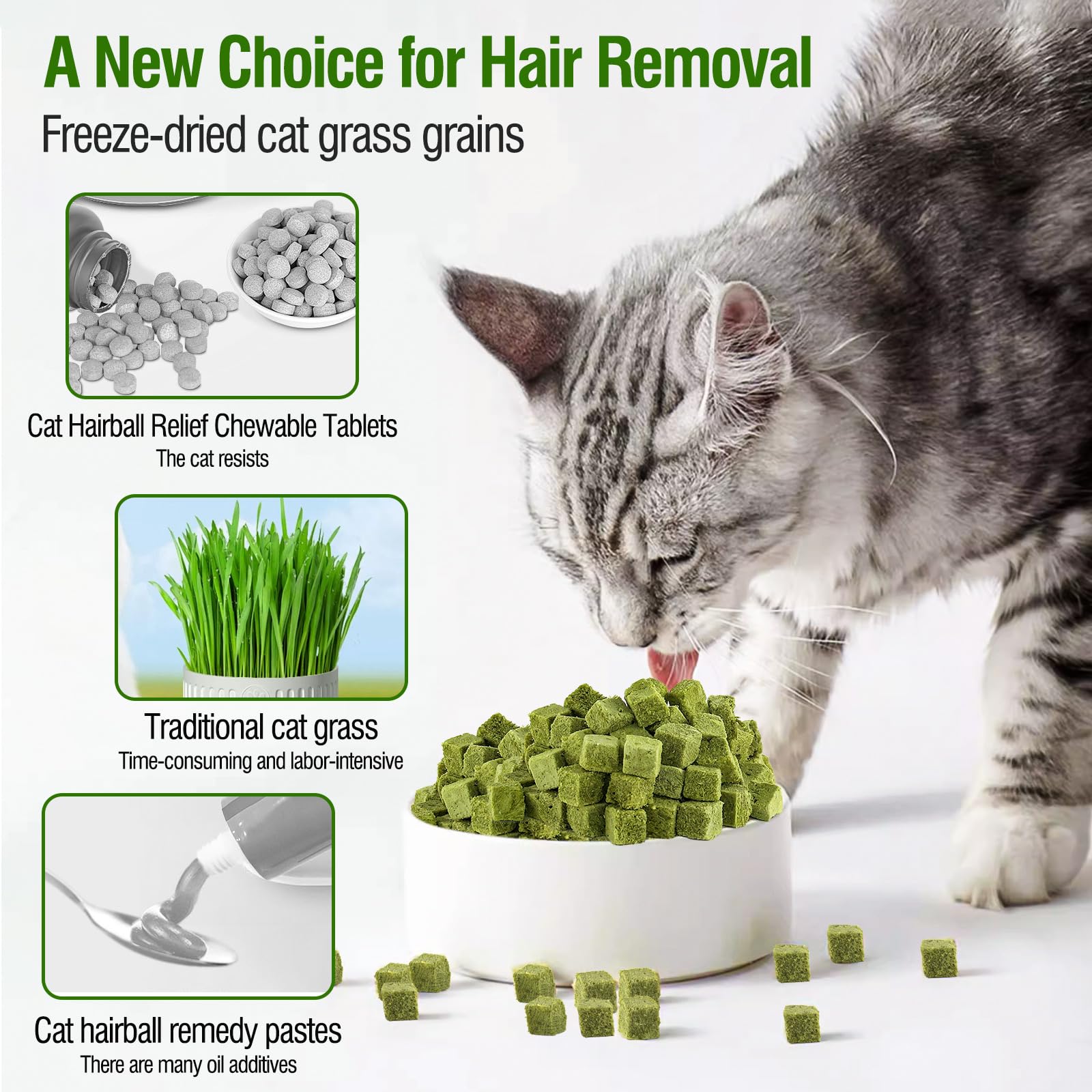 60g/2.12oz Natural Cat Grass Teething Toy for Hairball Relief - Edible Dental Chew Treats for Cats | Promotes Teeth Cleaning & Hairball Removal | Perfect for Indoor Cats' Playtime & Oral Health