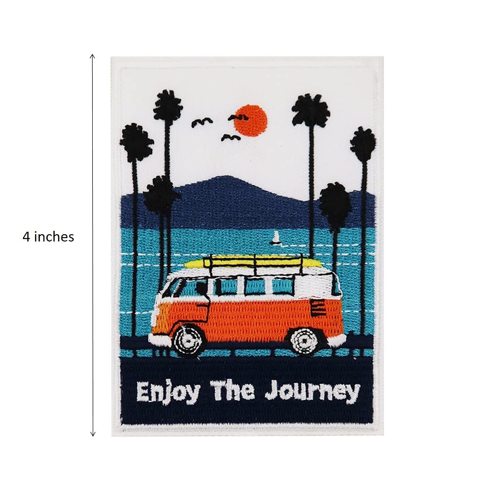 Enjoy The Journey Surfing Van Iron On Embroidered Patches for Outdoor Travel, Camping & Backpacking - DIY Customization for Jackets, Hats & Bags
