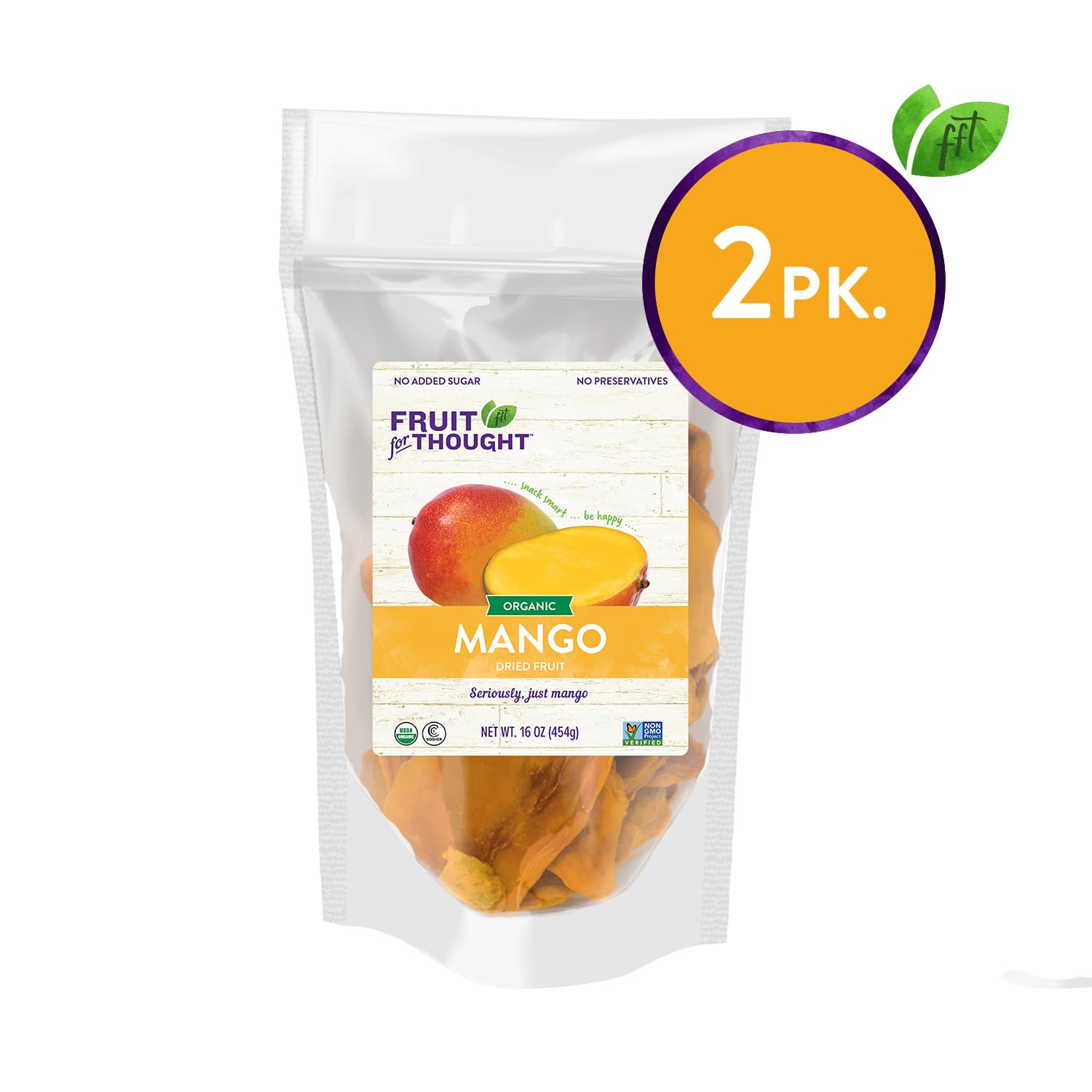 Organic Dried Mango Snacks - No Sugar Added, 100% Natural | Healthy Dried Fruit for Kids & Adults | Perfect for Lunch Boxes, Office Snacks & Travel | 2-Pack (16oz Each) | Gluten-Free Vegan Treat