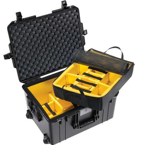 Pelican 1607 AirWD Wheeled Hard Case with Padded Divider Insert - Black Waterproof Protective Travel Case for Camera, Electronics & Equipment - Perfect for Air Travel, Outdoor Adventures & Professional Use
