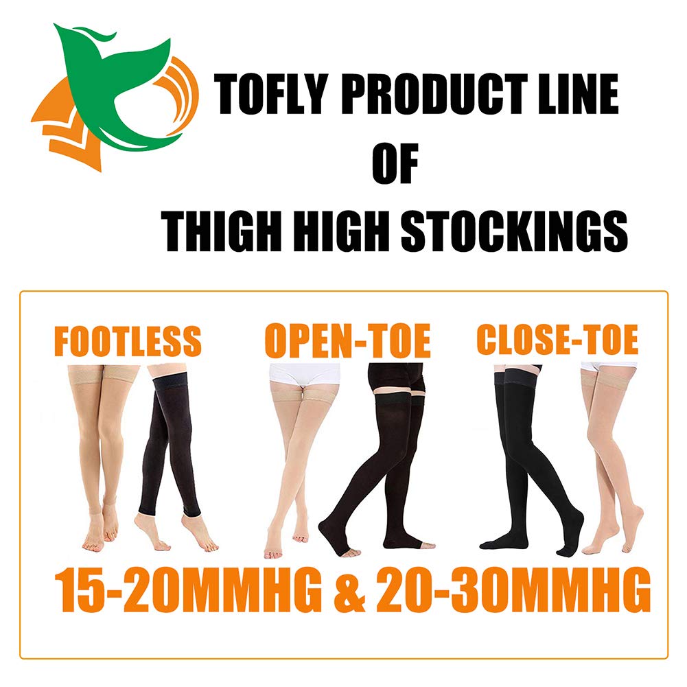 TOFLY® 20-30 mmHg Thigh High Compression Stockings for Women & Men - Open Toe Medical Grade Graduated Compression Socks for Varicose Veins, Edema, DVT Relief - Beige (Pair) - Perfect for Travel, Work & Daily Comfort