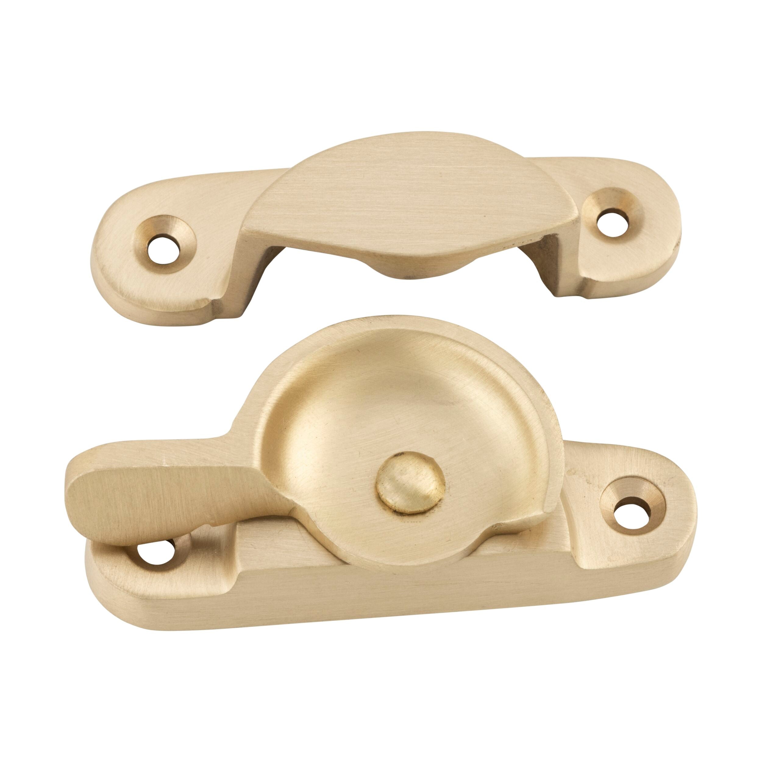 Classic Satin Brass Sash Fastener 65mm x 25mm - Vintage Window Hardware for Home Restoration & DIY Projects