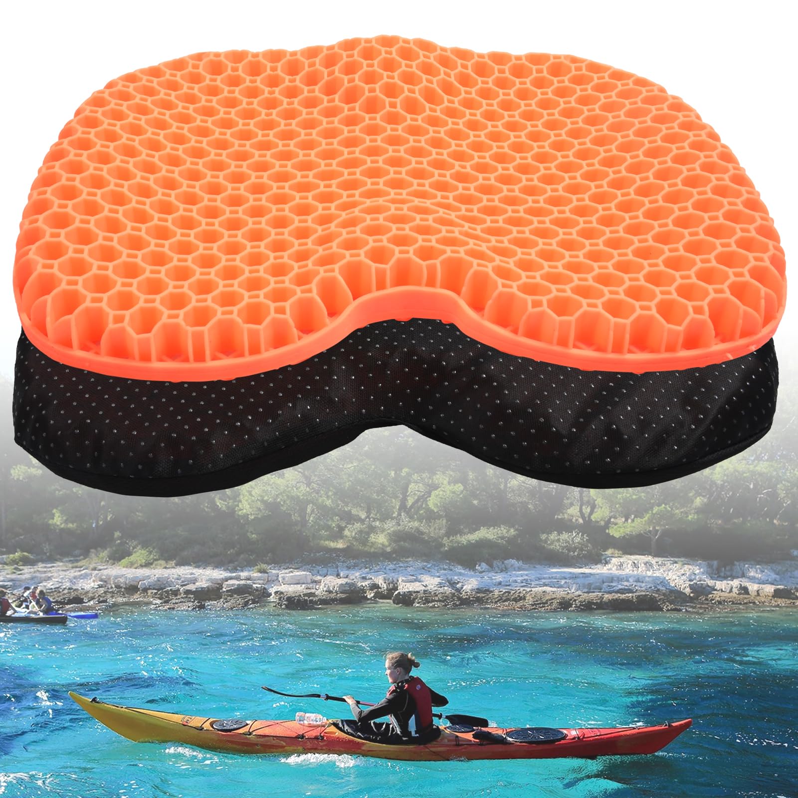 Non-Slip Waterproof Gel Kayak Seat Cushion - Comfortable Anti-Skid Boat & Canoe Pad for Fishing, Pedal Kayaking & Rowing - Perfect for Outdoor Water Sports & Stadium Seating