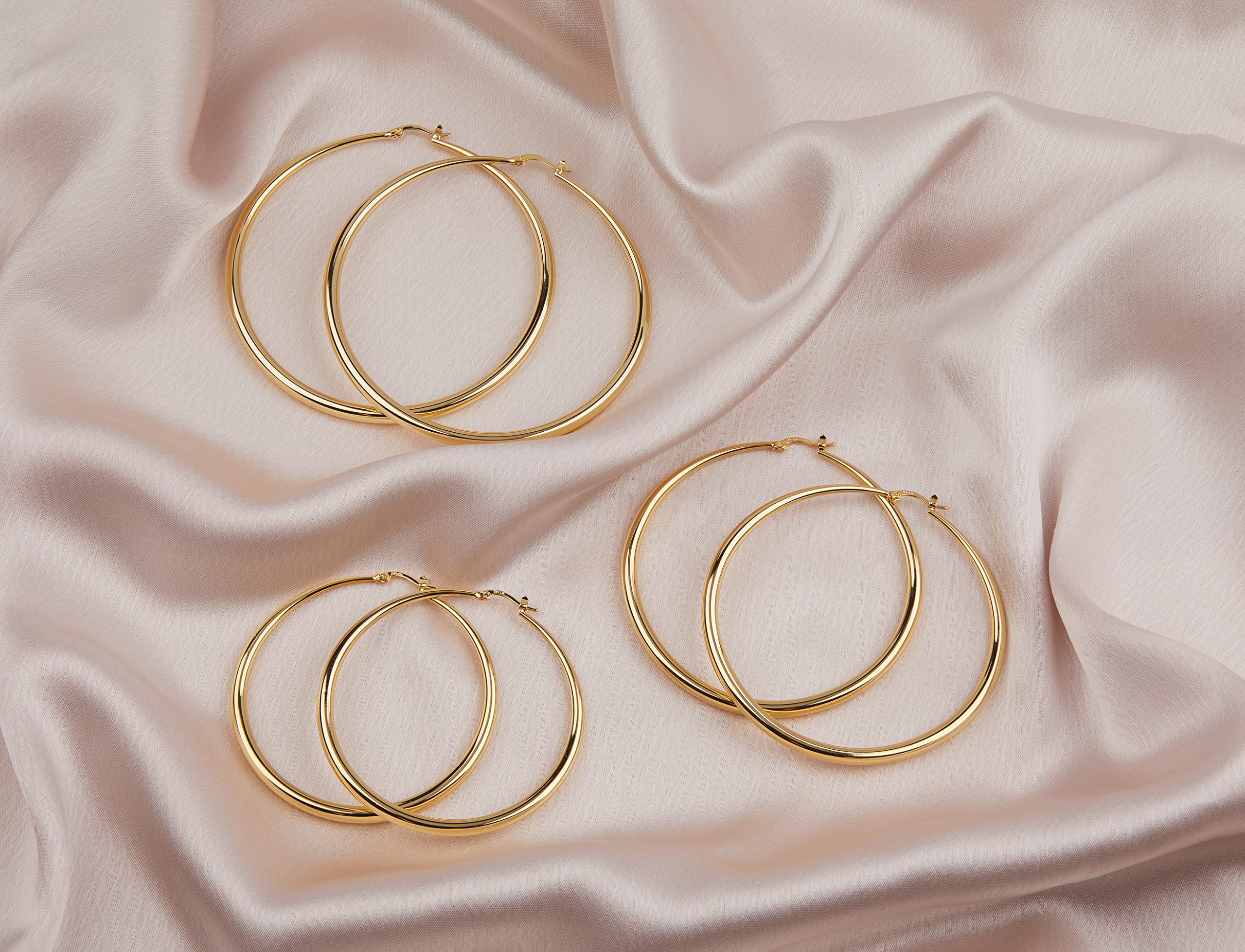 14K Gold Hoop Earrings for Women - Sterling Silver & Rose Gold Graduated Curved Hoops | Elegant Everyday Jewelry, Perfect for Work, Date Night & Special Occasions