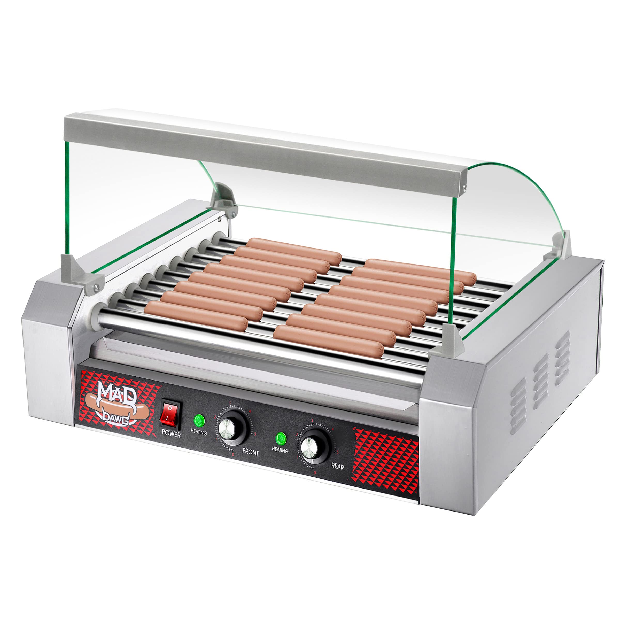 9 Roller Commercial Hot Dog Machine with Tempered Glass Cover - Countertop Hot Dog Roller Cooker for 24 Hotdogs, Brats & Sausages - Perfect for Restaurants, Food Trucks & Concession Stands