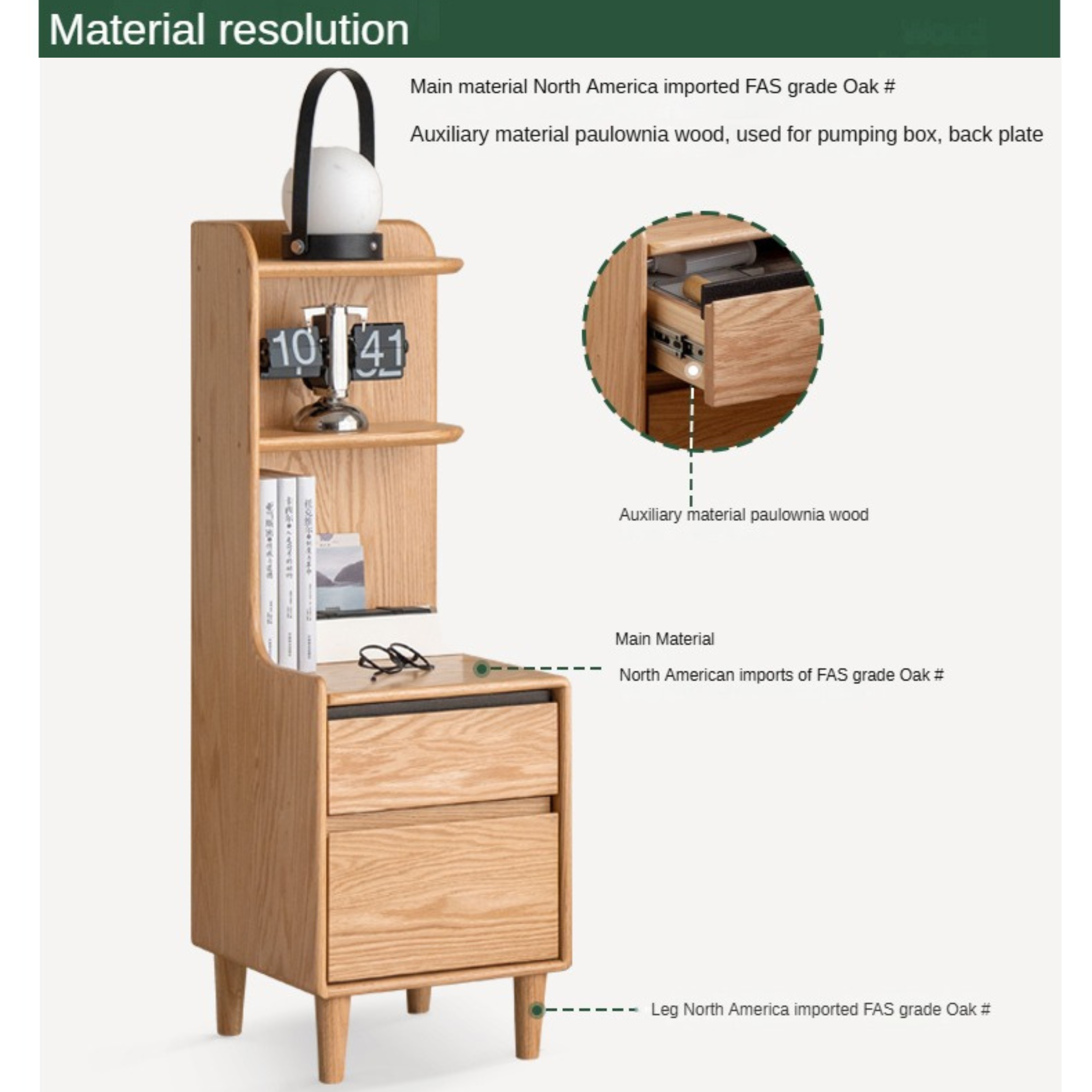 Modern Oak Solid Wood Nightstand - Bedside Table with Drawer for Bedroom Furniture - Perfect for Home Decor, Storage & Organization