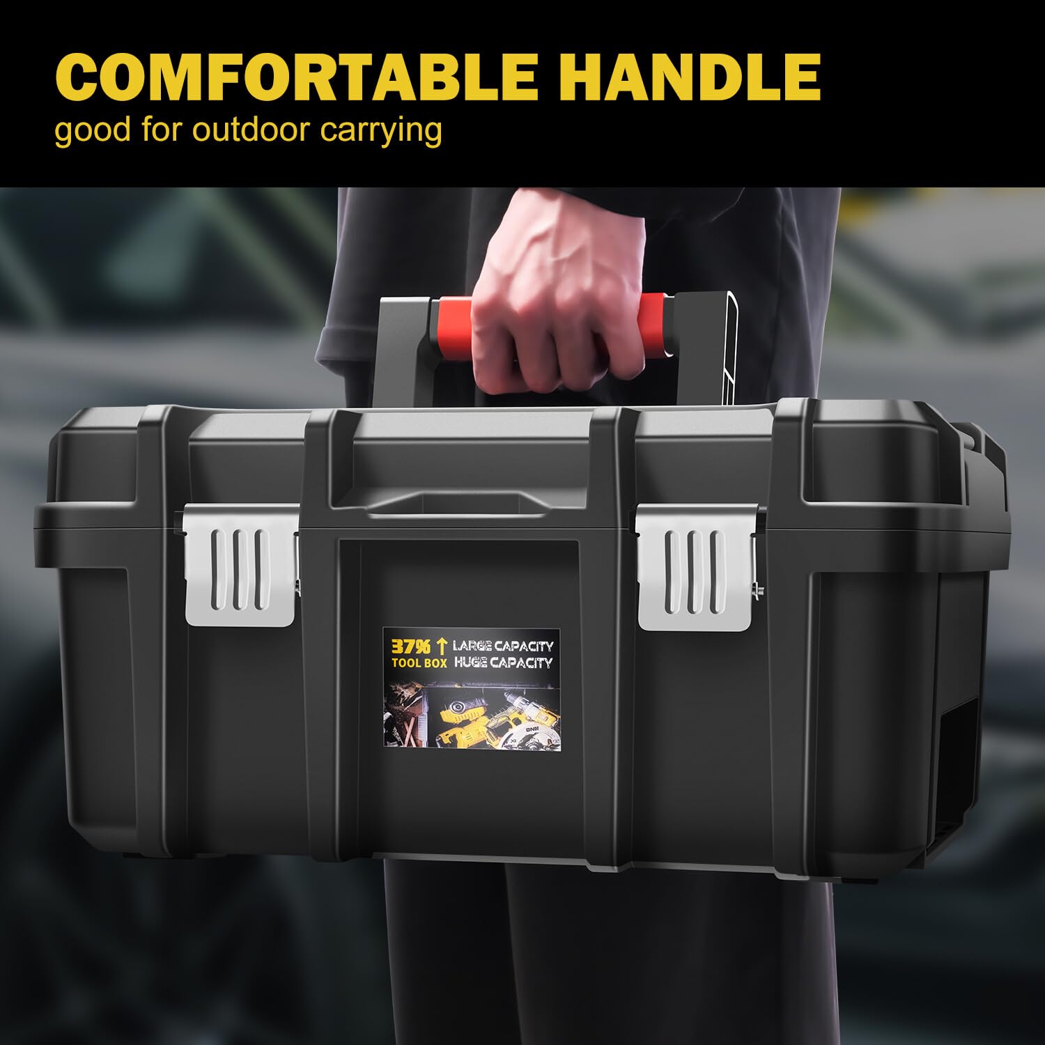 Lockable Large Capacity DNA MOTORING Tool Box with Removable Tray - Durable Storage Organizer for Workshop, Garage & Household Tools (TOOLS-00309) | Perfect for DIY Projects, Auto Repair & Home Organization