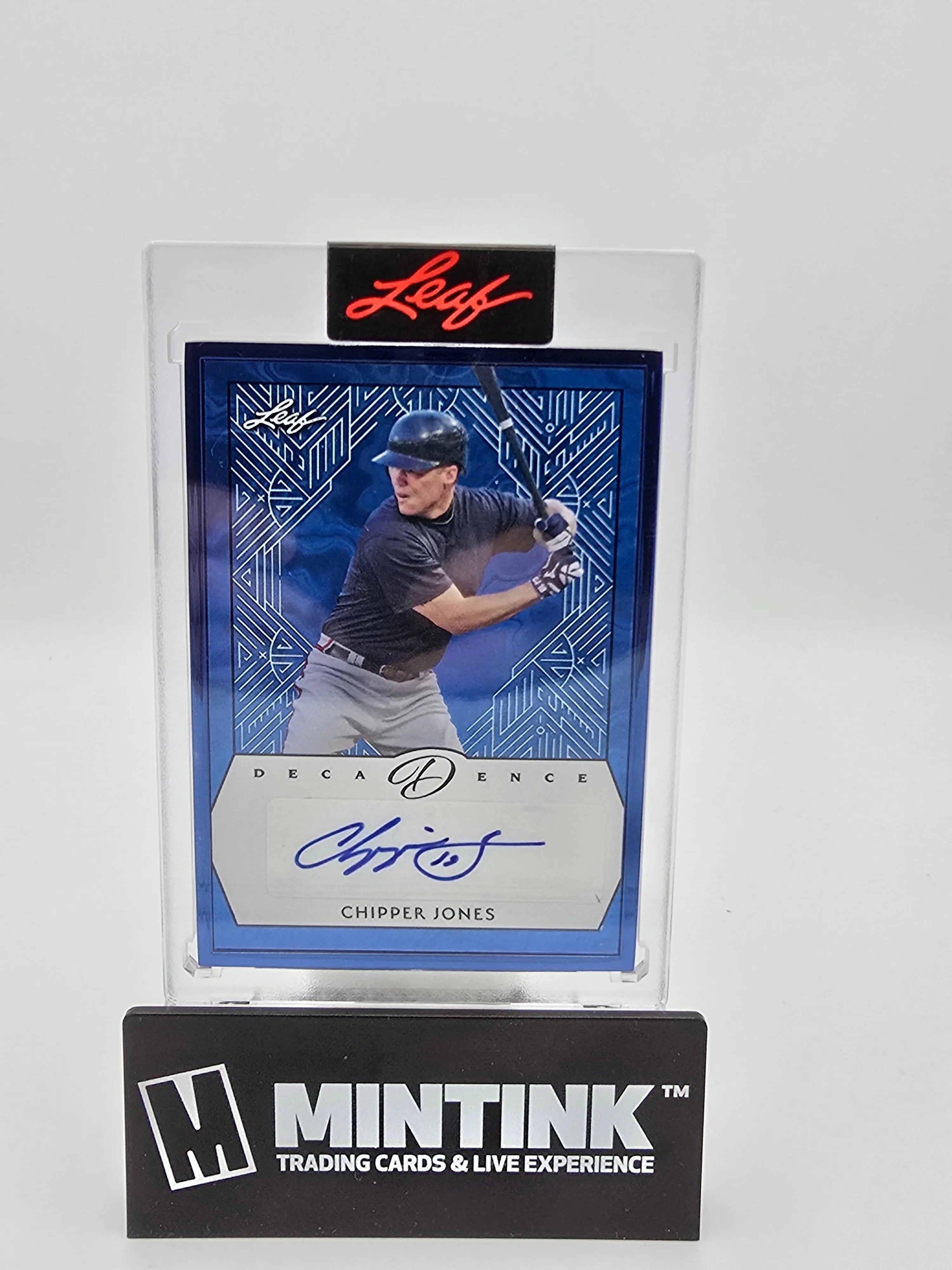 2024 Leaf Decadence Baseball Chipper Jones Sapphire Blue Frame Autograph Card /4 - Rare Collectible for MLB Fans & Sports Memorabilia Enthusiasts
