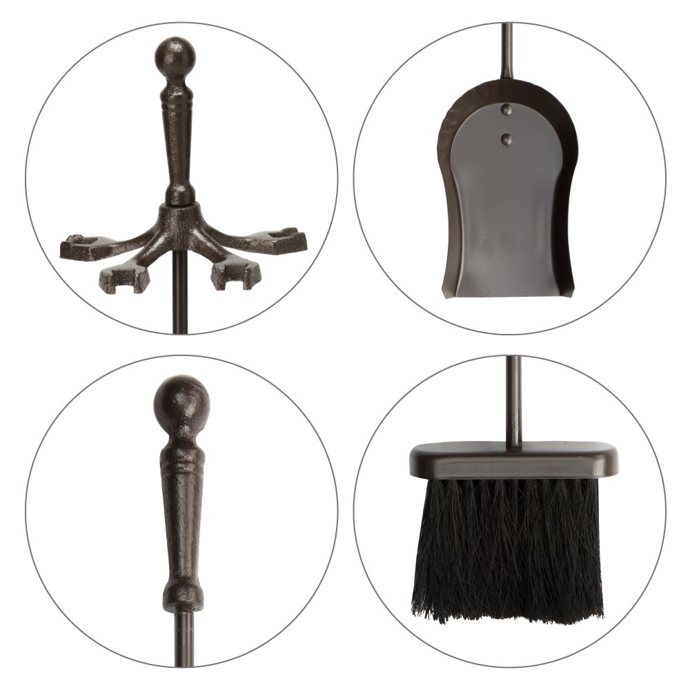 Uniflame F-1634 5-Piece Bronze Fireplace Tools Set with Ball Handles & Pedestal Base - Durable Fireplace Accessories for Home, Patio & Outdoor Fire Pits