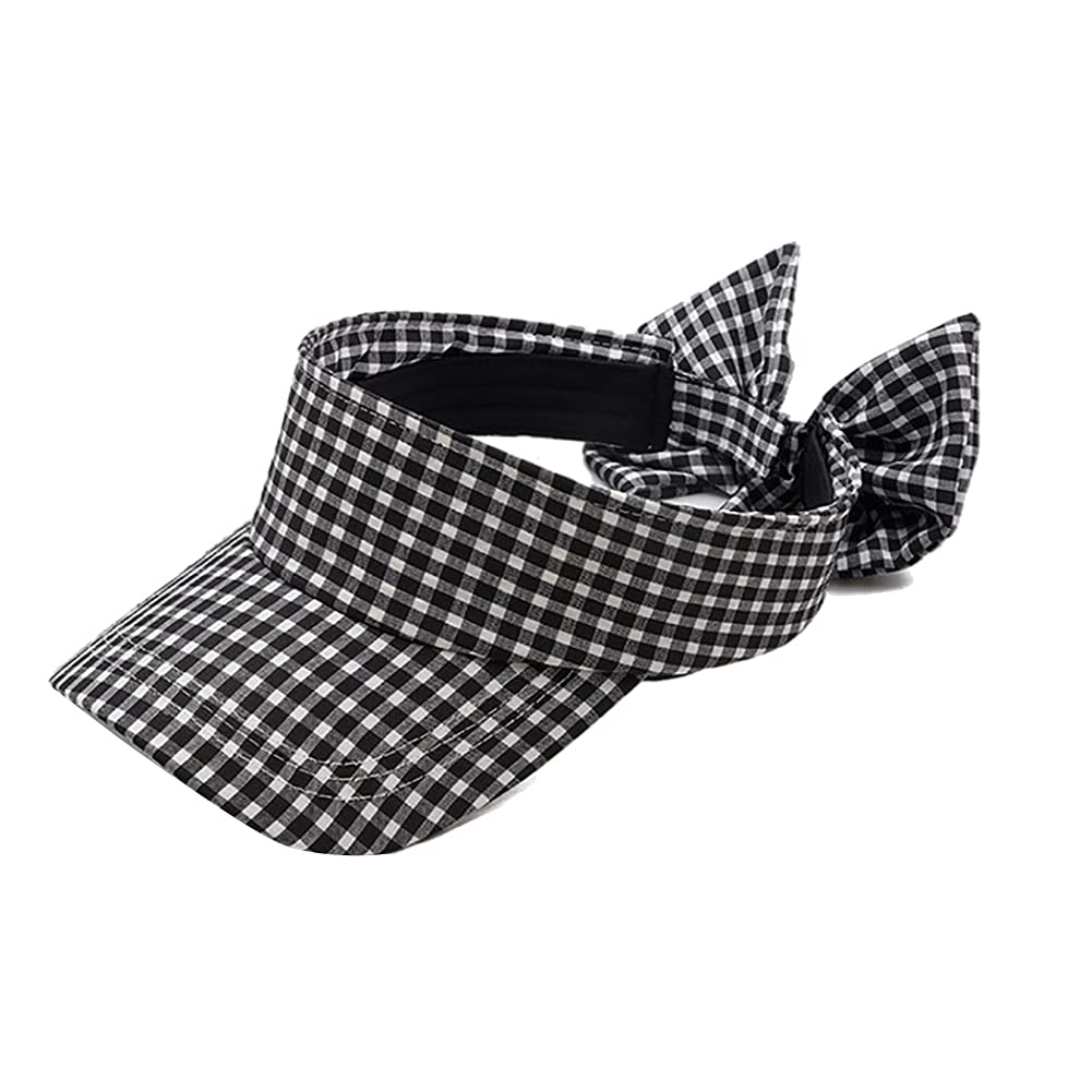 Women's Summer Plaid Sun Hat with Bow - Adjustable Wide Brim Beach Hat for Golf, Tennis, Travel & Outdoor Activities - UV Protection Floppy Hat for Women & Girls (Yellow)