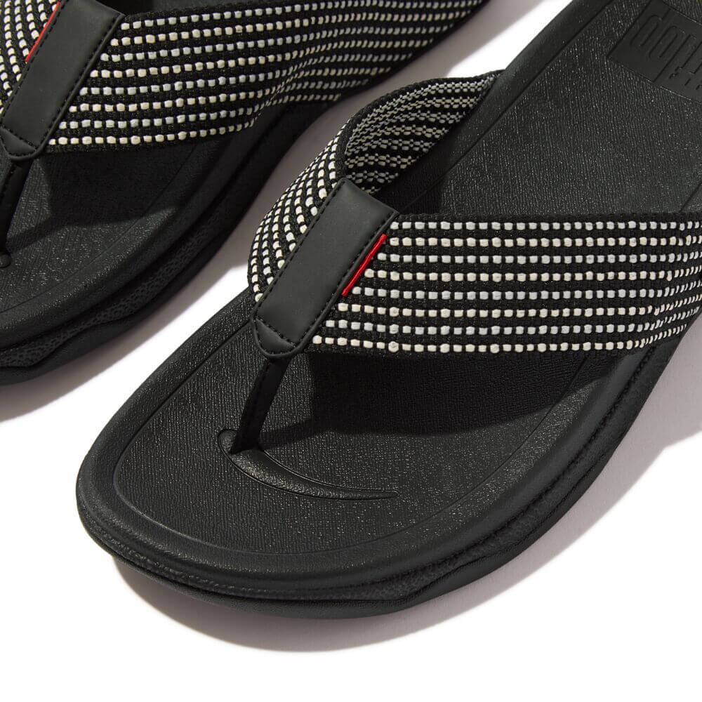 FitFlop Men's Surfer Weave Stripe Sandals - Comfortable Beach & Casual Walking Shoes for Summer, Outdoor, Travel - Black Mix