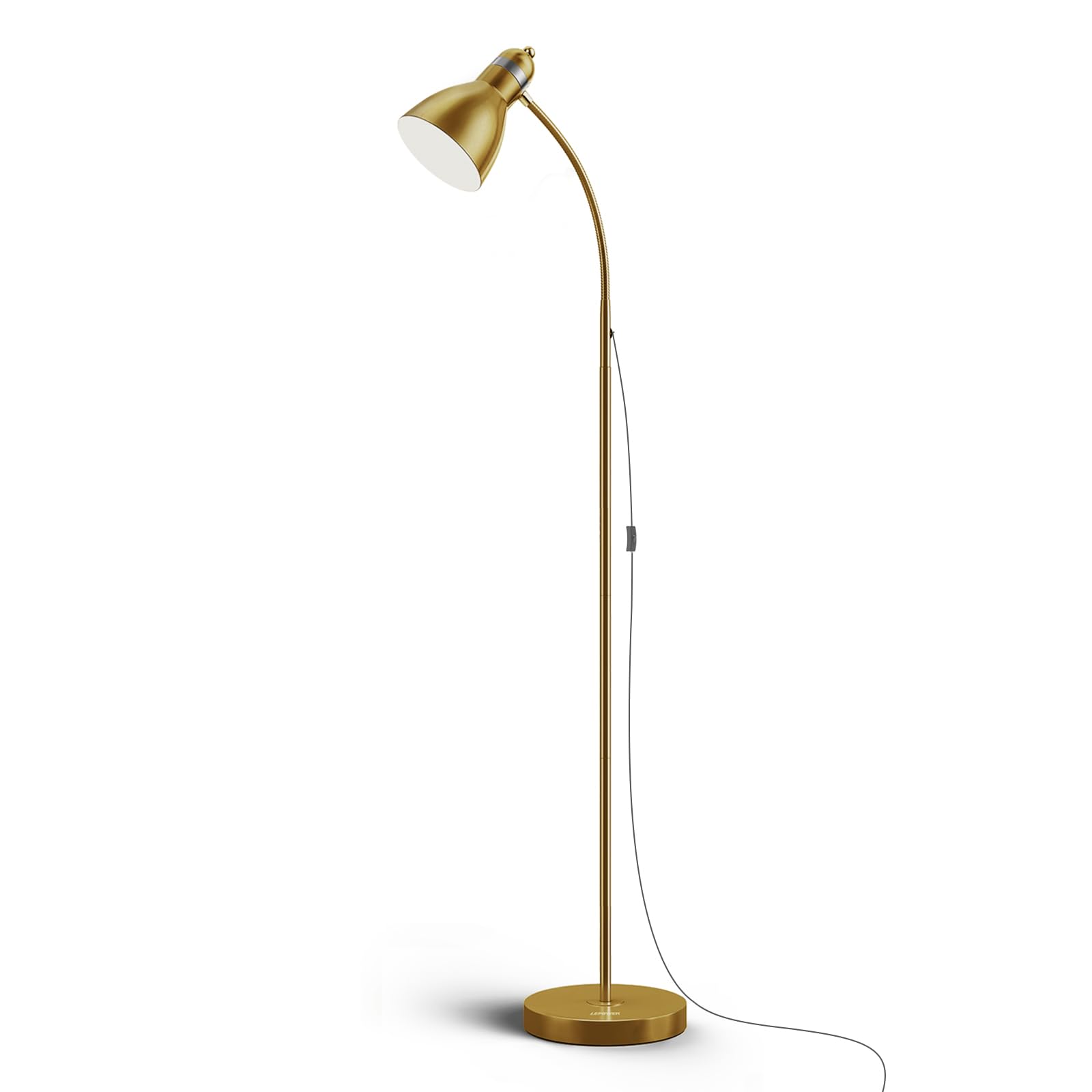 LEPOWER Adjustable Gooseneck Floor Lamp with Heavy Metal Base - Modern Standing Pole Light for Reading, Office, Bedroom & Living Room - Golden Finish for Home Decor & Workspace Lighting