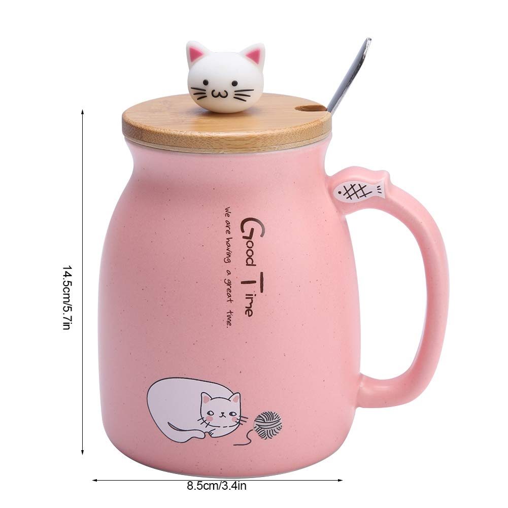 Fdit Lovely Cat Ceramic Mug with Spoon & Lid - Insulated Coffee Tea Milk Cup for Home Office Use - Perfect Christmas Gift for Cat Lovers