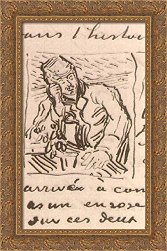 Vincent van Gogh Doctor Gachet Sitting at Table 16x24 Framed Canvas Art - Gold Ornate Wood Frame, Classic Oil Painting Reproduction for Living Room, Office Decor