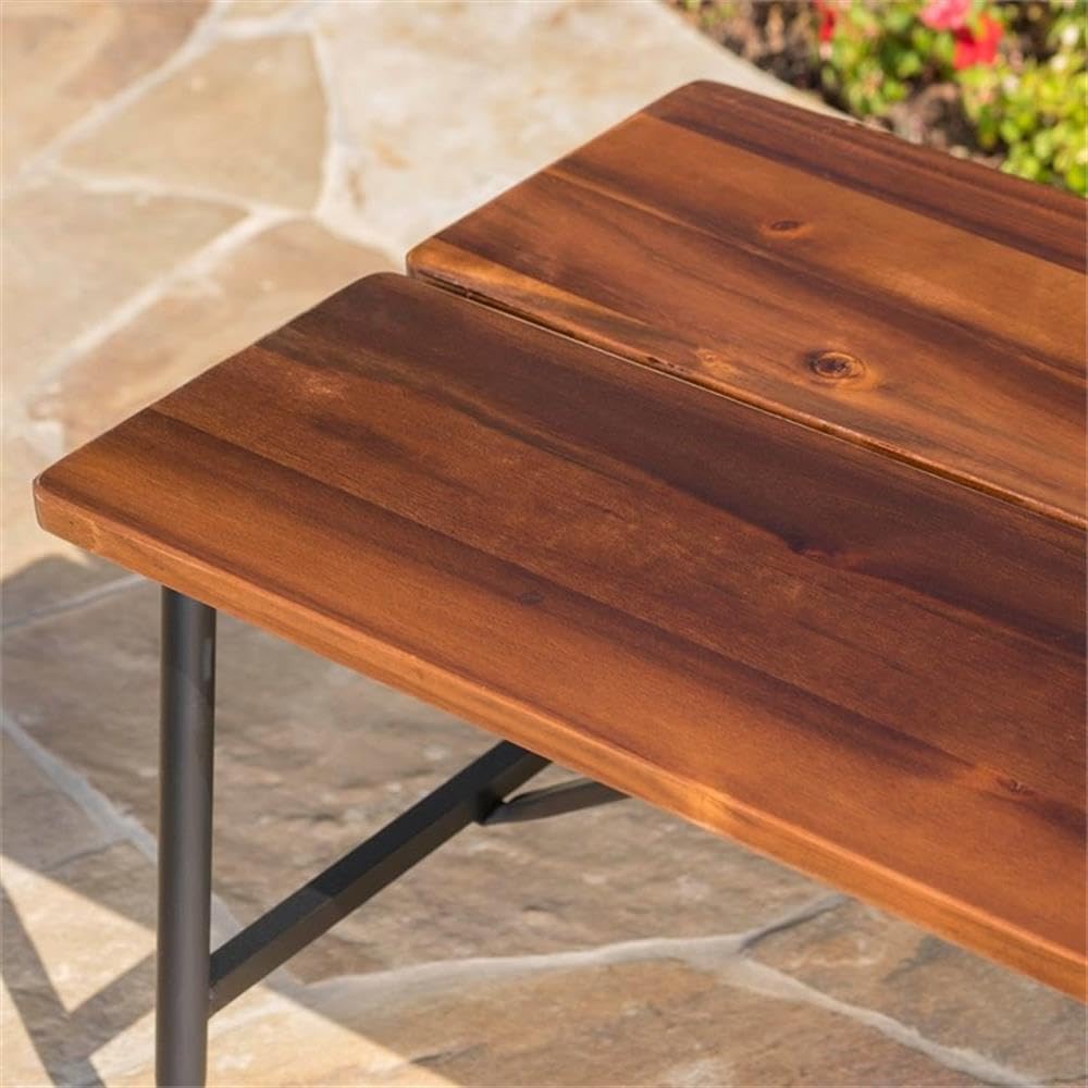 Noble House Ocala Outdoor Acacia Wood and Iron Coffee Table - Weather-Resistant Brown/Black Patio Furniture for Garden, Deck, or Poolside Use
