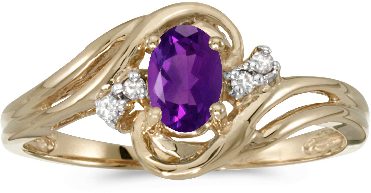 10K Yellow Gold Oval Amethyst and Diamond Ring for Women - Elegant Purple Gemstone Engagement, Wedding, or Anniversary Jewelry Gift