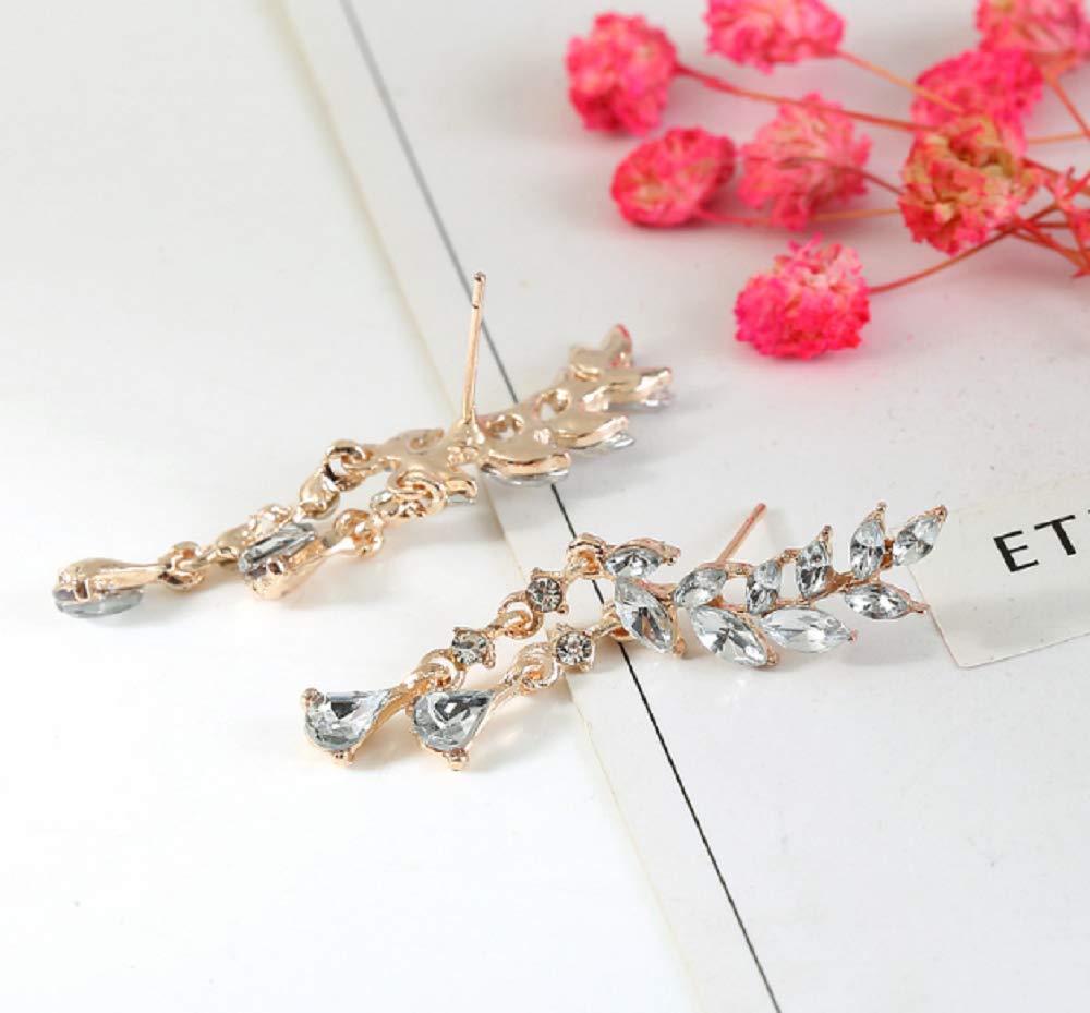 Lzz Fashion Women's CZ Crystal Leaf Earrings - Gold & Silver Climber Wrap Earrings with Tassel & Cuff Design for Parties, Weddings & Daily Wear