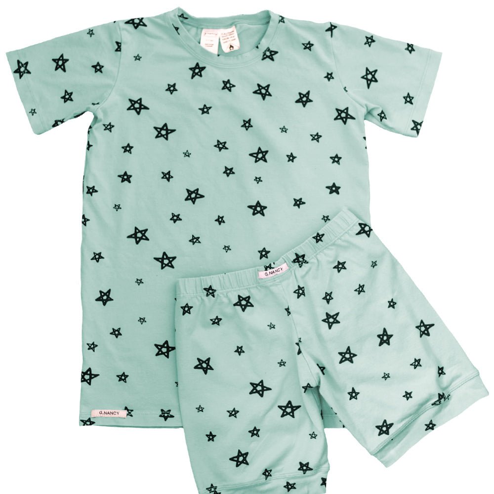 Star Shortie PJ Set Teal - Women's Soft Sleepwear Shorts & Top for Summer - Perfect for Lounging, Sleepovers & Relaxing at Home