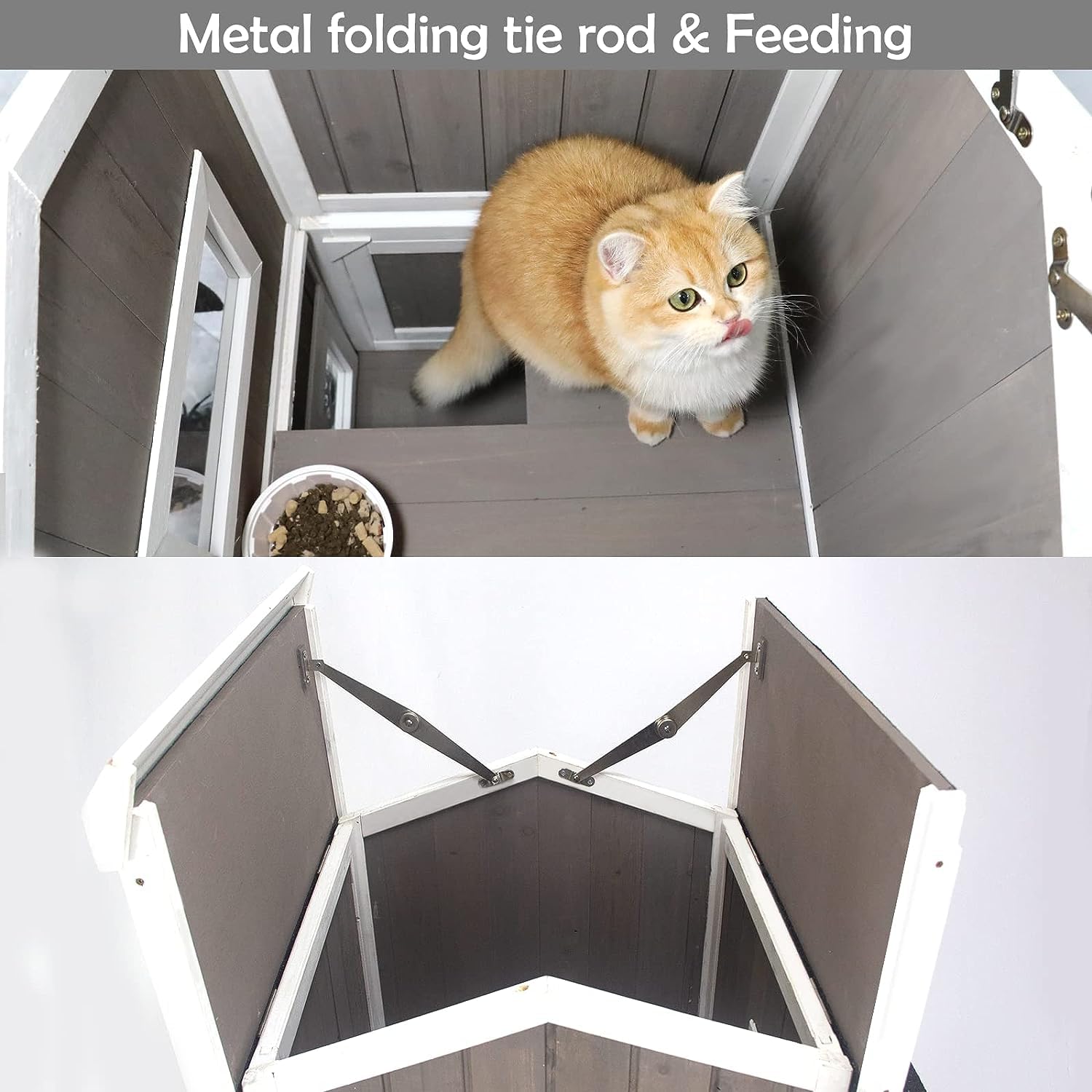 Weatherproof Outdoor Cat Shelter - Two-Story Wooden Feral Cat House with Removable Roof & Escape Door - Perfect for Backyards, Gardens & Winter Protection