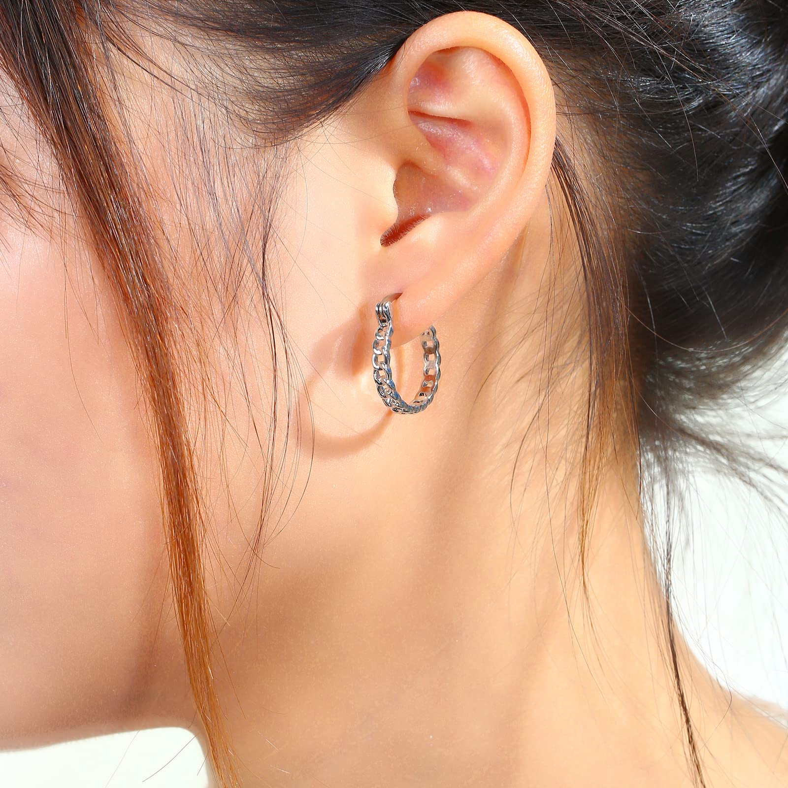 Titanium Hoop Earrings for Women & Men - Lightweight Round & Oval Boho Earrings with Filigree/Beaded/Chain/Twist Designs - Hypoallergenic Pure Titanium Posts - White Gold Plated Fashion Jewelry - Perfect for Sensitive Ears, Everyday Wear & Special Occasions