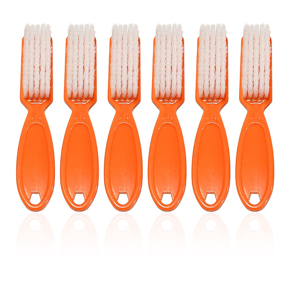 6Pcs Nail Cleaning Brush Set with Ergonomic Handle - Professional Manicure & Pedicure Tools for Women & Men - Nail Dust Brush for Home & Salon Use - Perfect for Fingernail & Toenail Care (Orange)