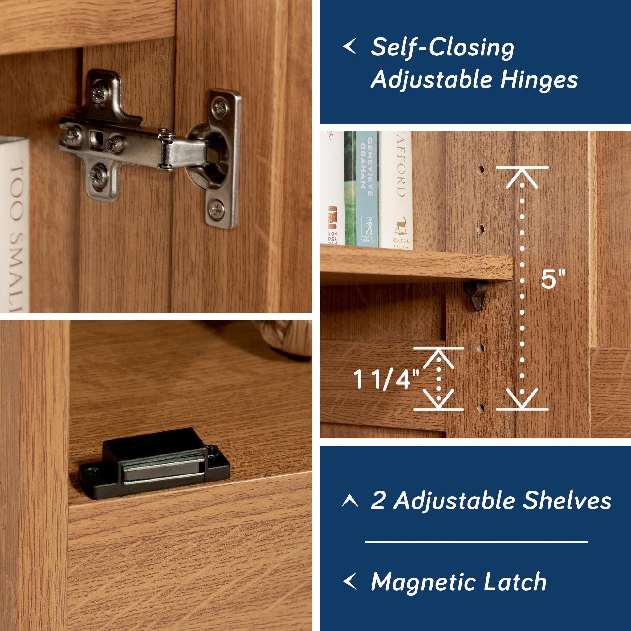 Sauder Storage Cabinet with Adjustable Shelves - Highland Oak Finish Pantry Organizer for Kitchen, Bathroom, or Office Use