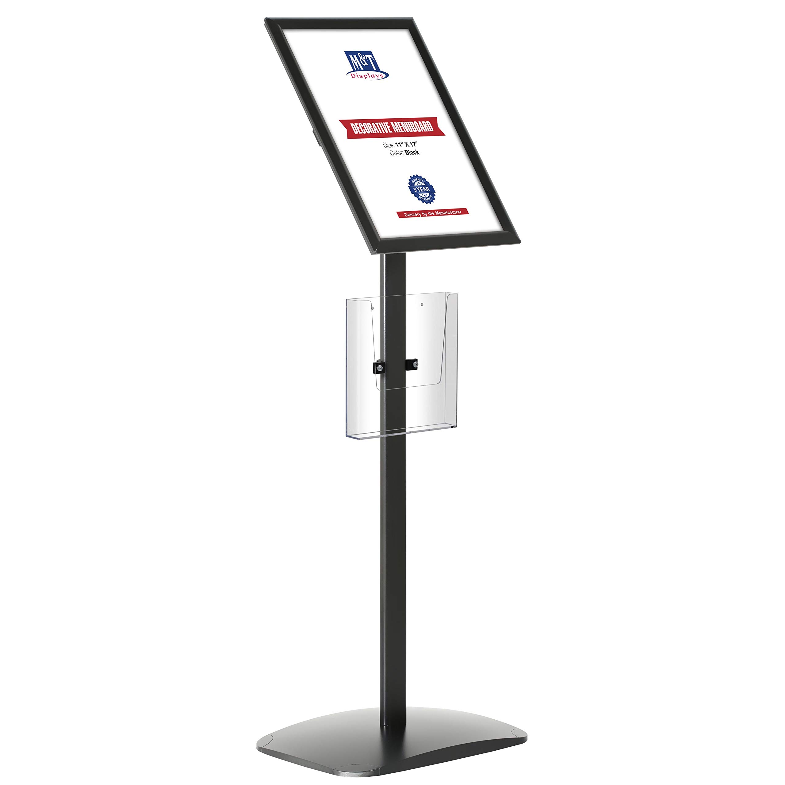 Black Aluminum Floor Standing Sign Holder - 11x17 Inch Frame with 8.5x11 Brochure Holder | Front Loading & Easy Open Design for Posters, Advertisements & Displays | Perfect for Retail Stores, Restaurants & Trade Shows