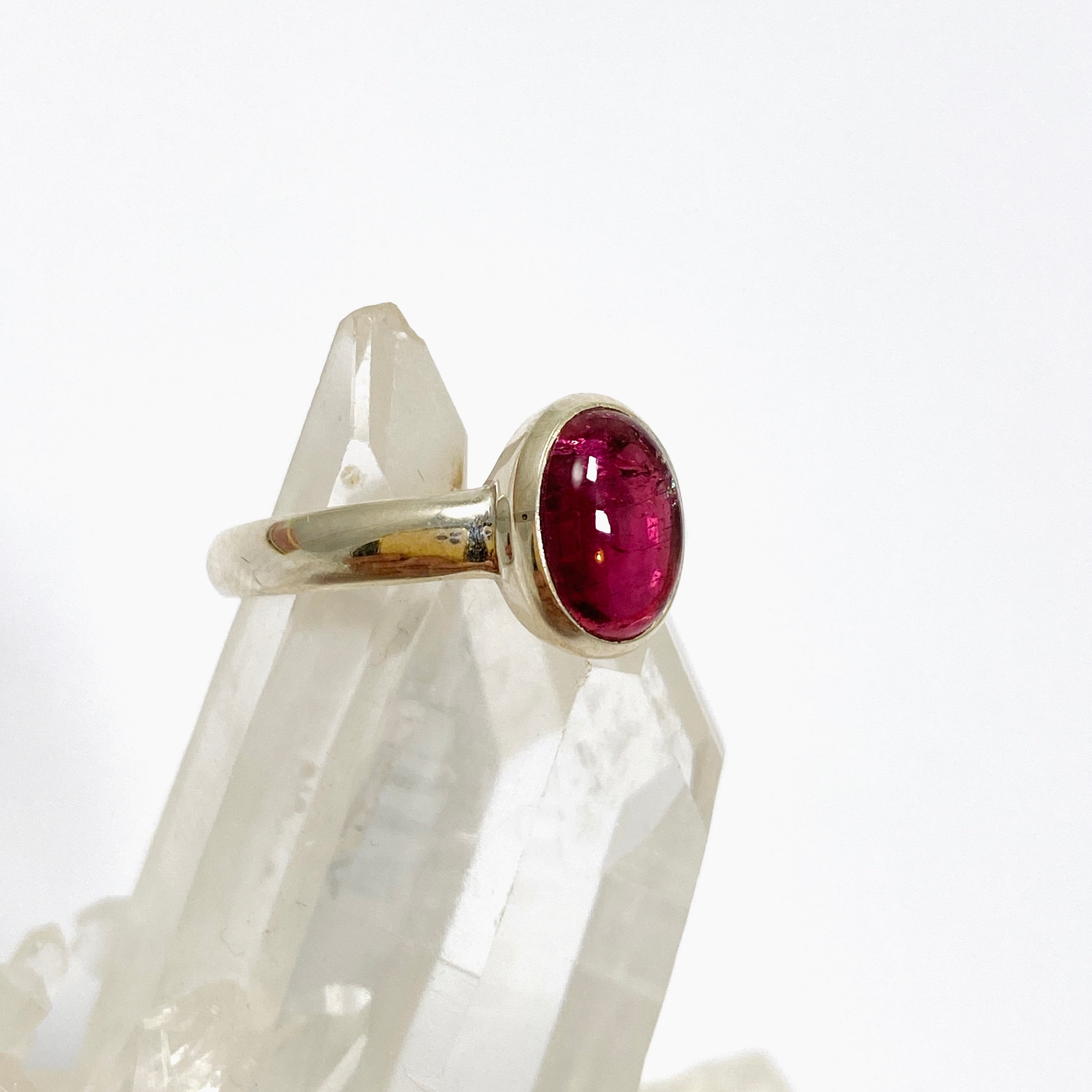 Natural Pink Tourmaline Oval Cabochon Sterling Silver Ring Size 6.5 - Elegant Birthstone Jewelry for Women, Perfect for Valentine's Day Gift & Everyday Wear