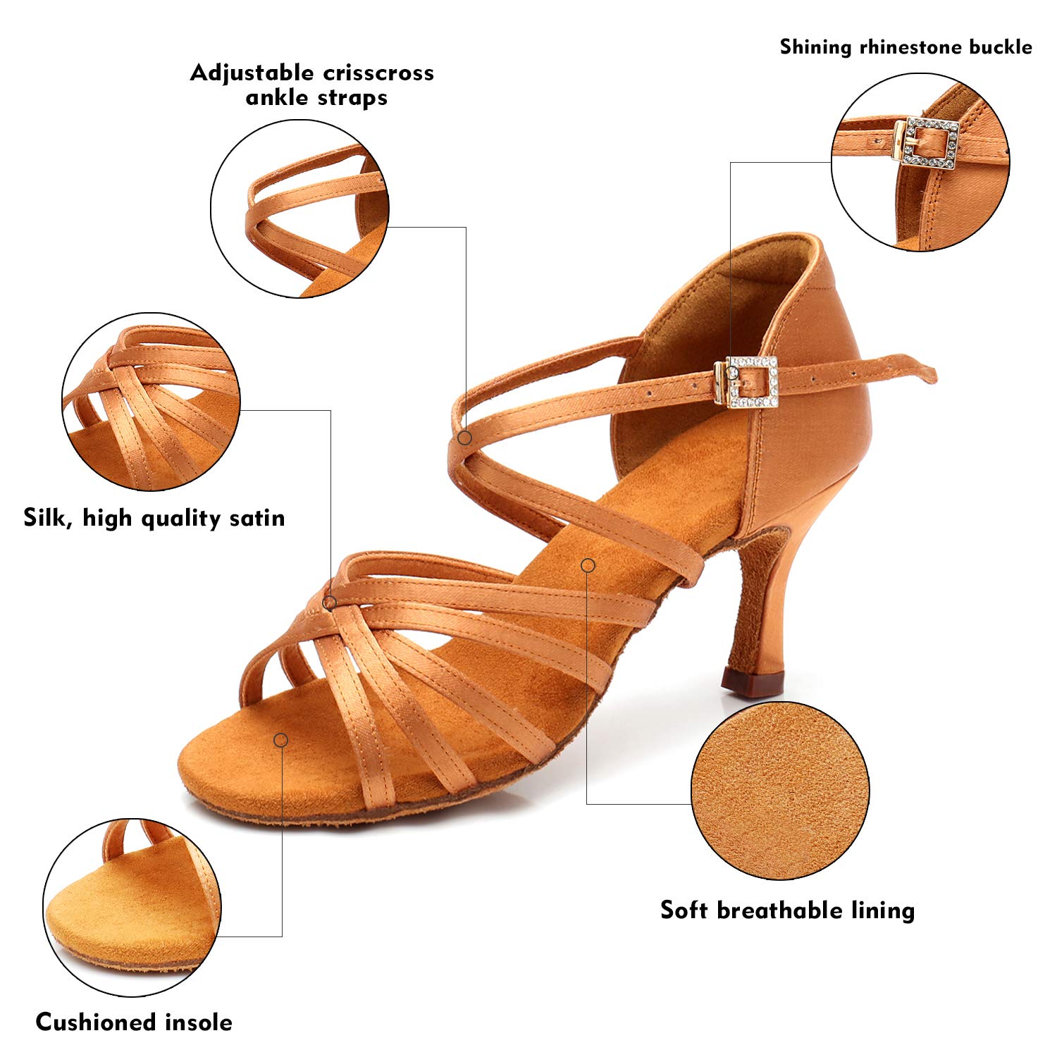 RoseMoli Women's Latin Dance Shoes - Professional Satin Ballroom Salsa Shoes for Practice & Performance | Perfect for Dance Classes, Competitions & Social Dancing