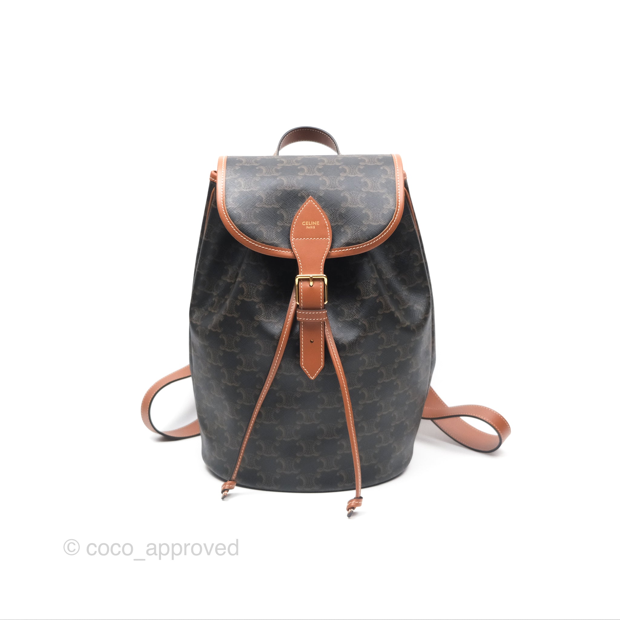 Celine Medium Folco Backpack in Triomphe Canvas & Calfskin Leather - Stylish Designer Backpack for Women, Work, Travel & Everyday Use