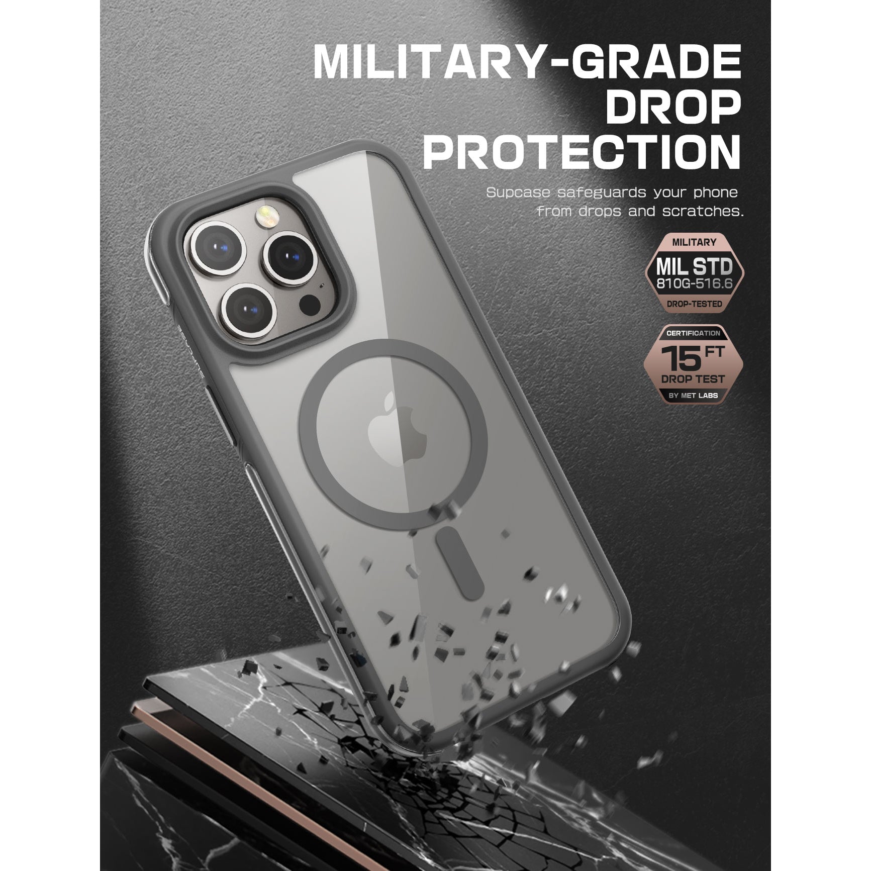 iPhone 15 Pro Max 6.7 Inch Unicorn Beetle AIR MAG Case with Built-in Screen Protector - Slim Clear Protective Cover (Gray) | Perfect for Everyday Use, Outdoor Activities & Travel Protection