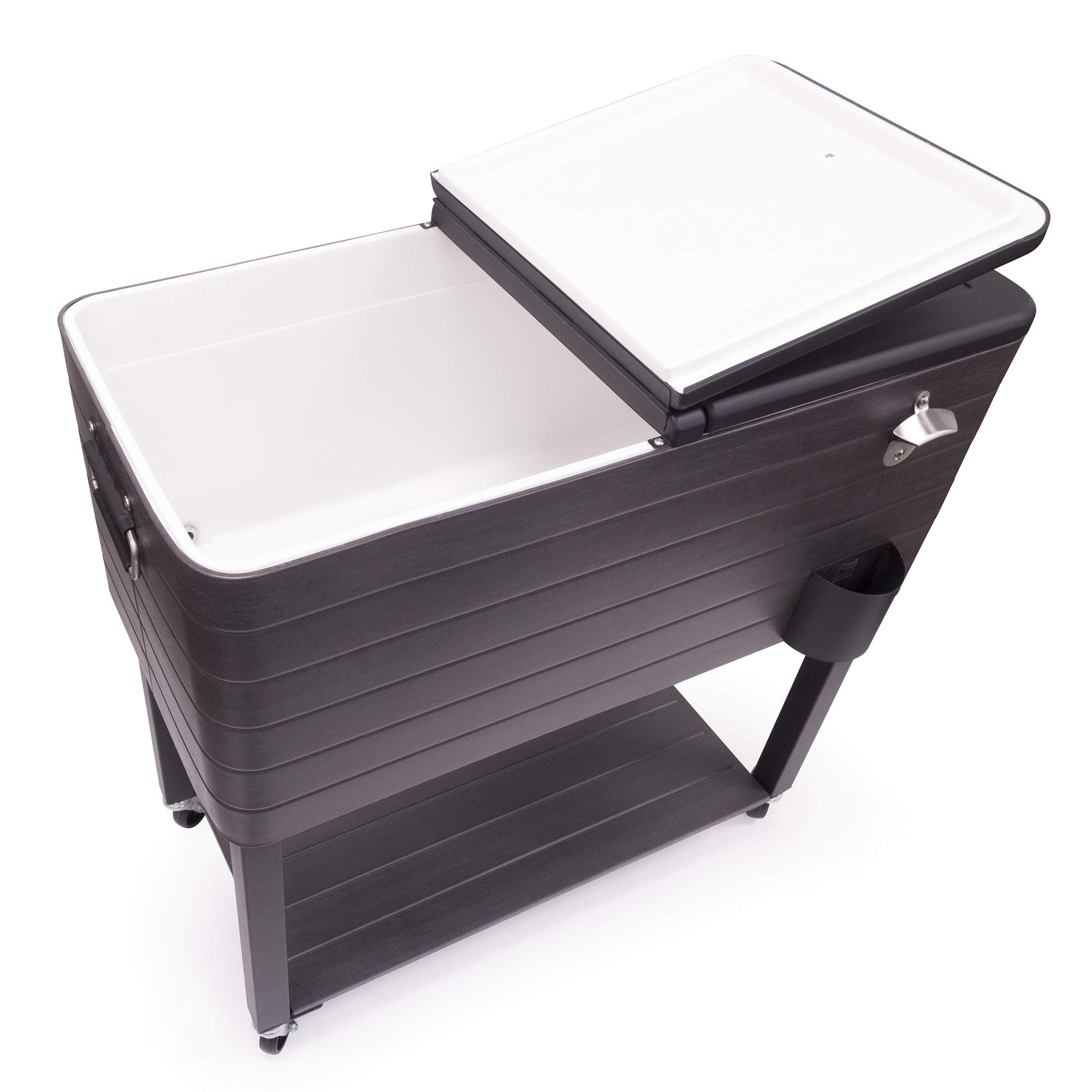 Premium Outdoor Rolling Cooler Cart with Double Opening Lids - Heavy Duty Metal Beverage Cooler for Camping, Picnics & Tailgating - Textured Black & Gray Design