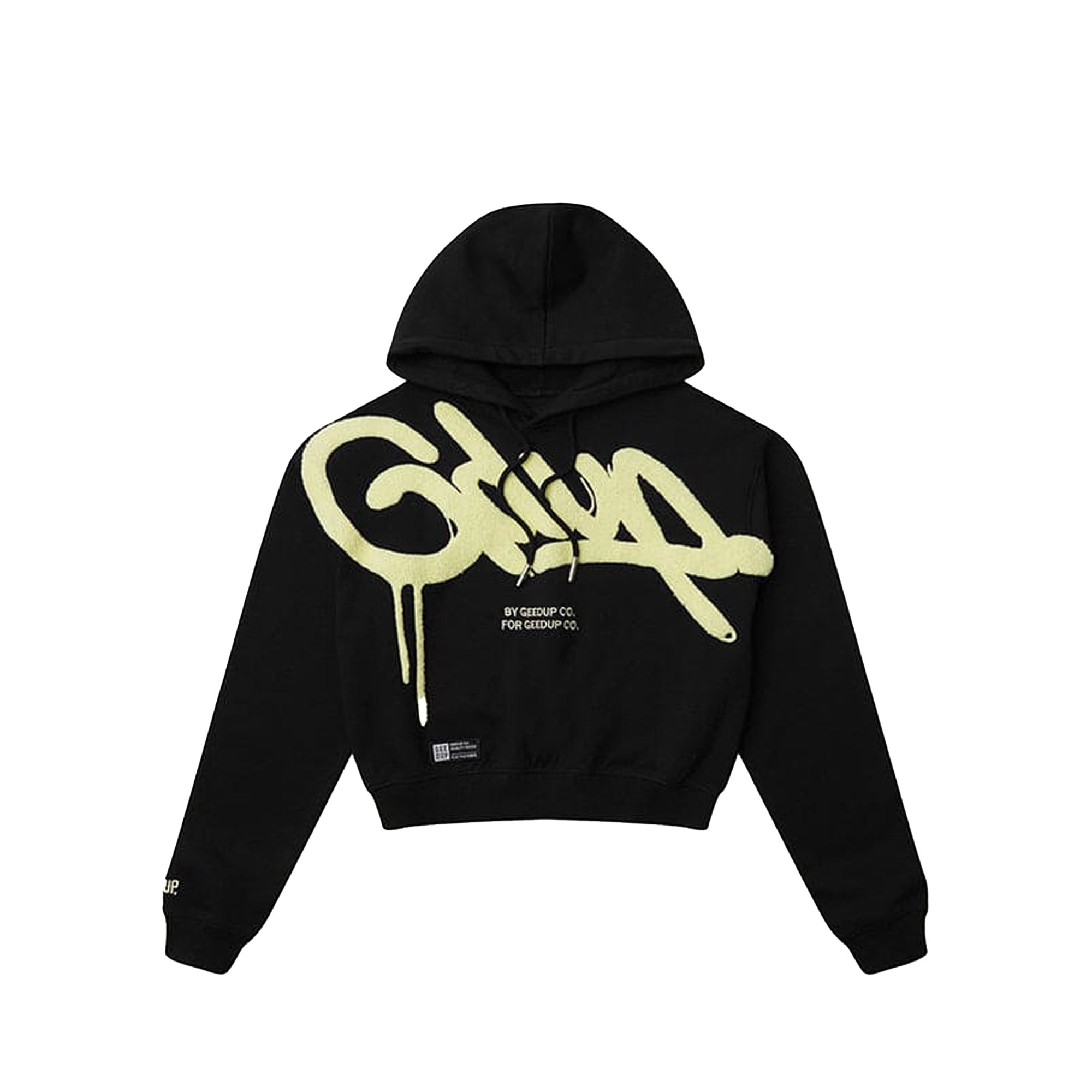 Geedup Handstyle Cropped Hoodie for Women - Black & Sorbet Color Block Design | Streetwear Fashion, Casual Wear, Gym Outfit | Trendy Oversized Pullover for Fall 2025