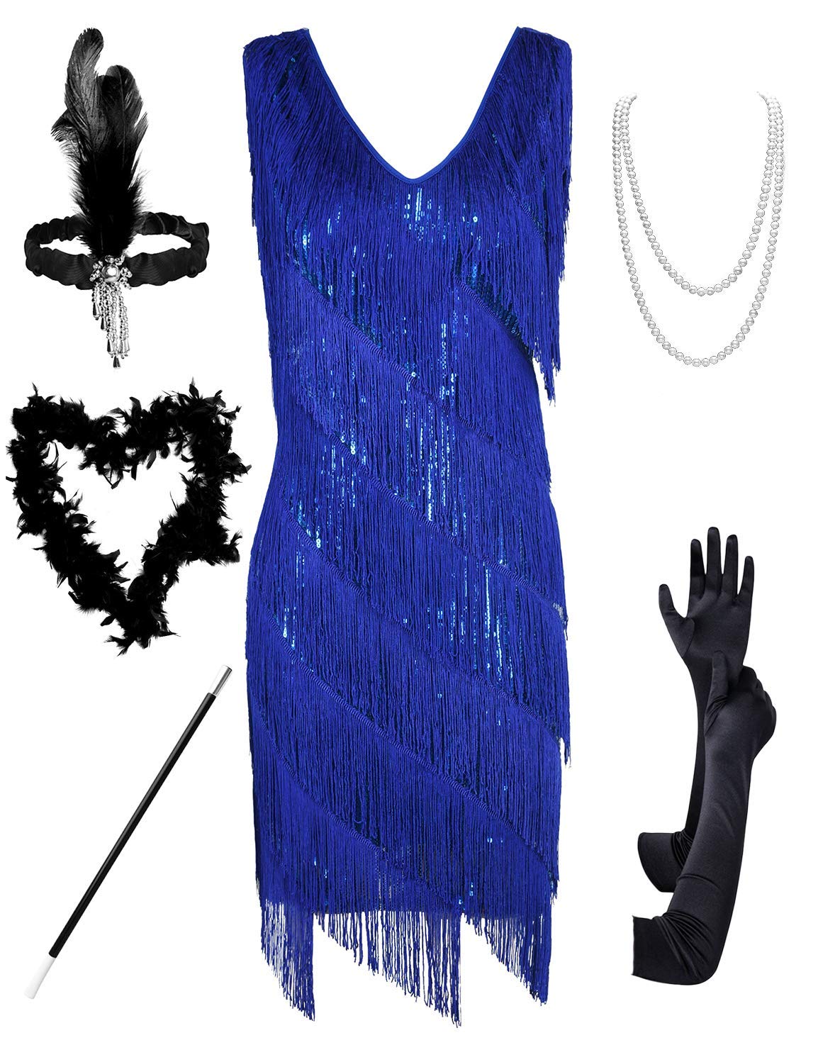 PrettyGuide Women's 1920s Flapper Dress - Sequin Fringe Gatsby Party Cocktail Dress for Roaring 20s Theme Party, Halloween Costume & Vintage Night Out