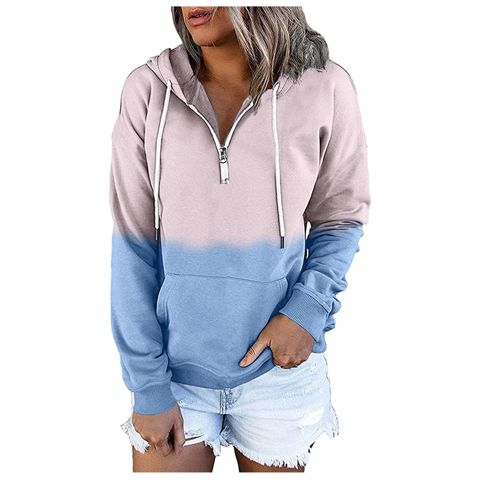FMCHICO Women's Casual Long Sleeve Zip-Up Hoodie with Drawstring - Loose Fit Pullover Sweatshirt for Everyday Wear, Lounge & Outdoor Activities