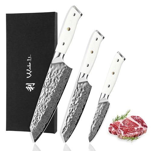 3Pcs Damascus Knife Set (Pearl Blanche)