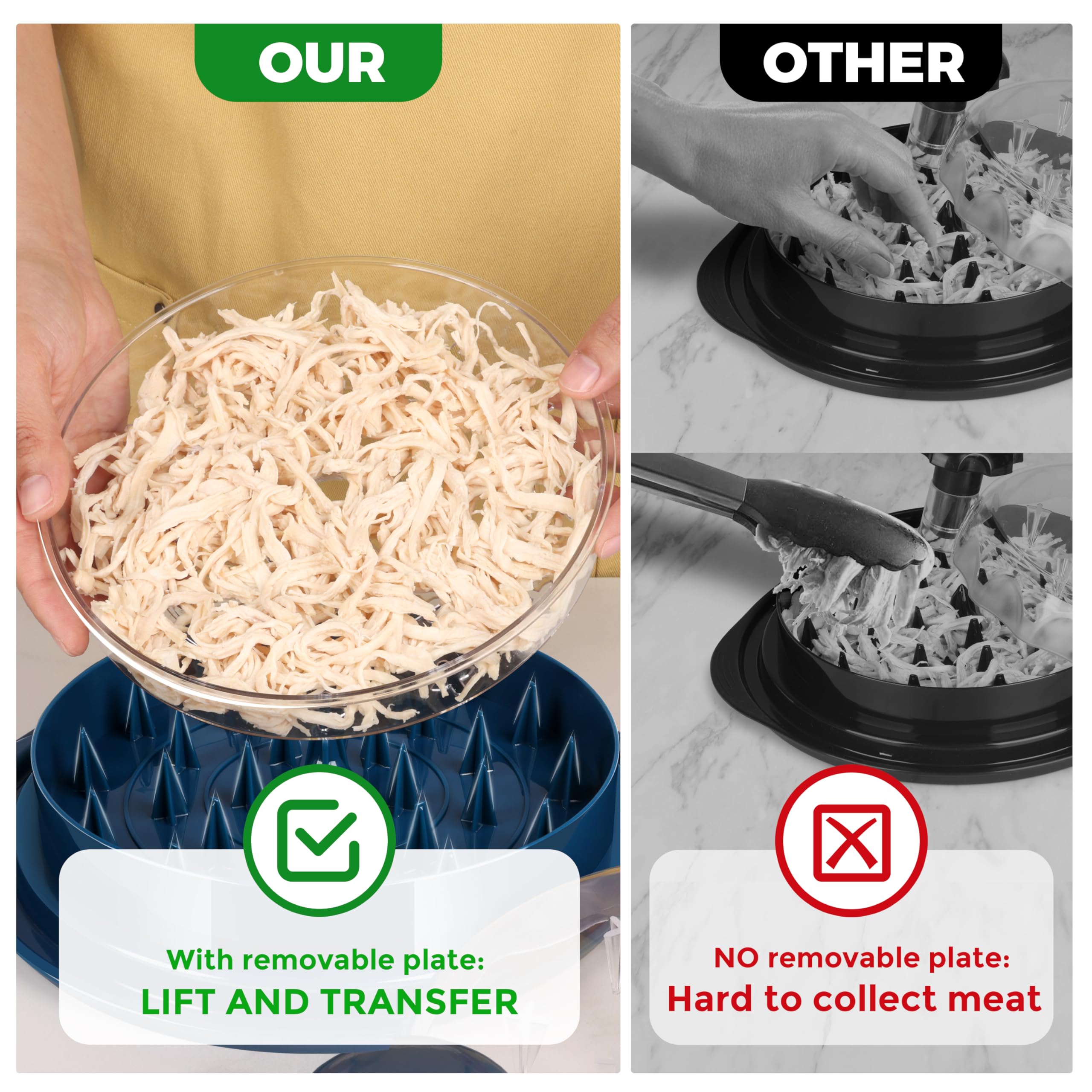 Professional Chicken Shredder Tool - Heavy Duty Meat Shredder with Twist Function & Transparent Lid - Non-Slip Kitchen Gadget for Pulled Chicken, Pork, Beef - Perfect for Tacos, Sandwiches, Salads & Meal Prep