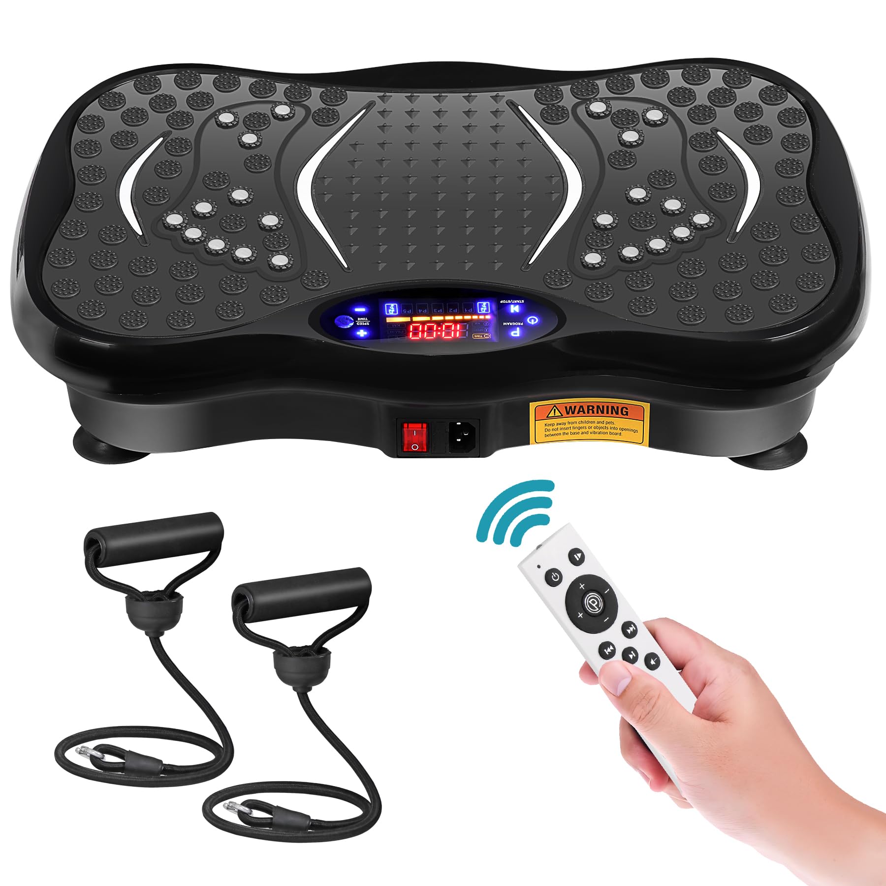 HomGarden Mini Vibration Platform Exercise Machine - Full Body Workout Equipment with Resistance Bands for Home Fitness, Weight Loss & Toning | Perfect for Home Gym, Small Spaces & Low-Impact Training (Black)