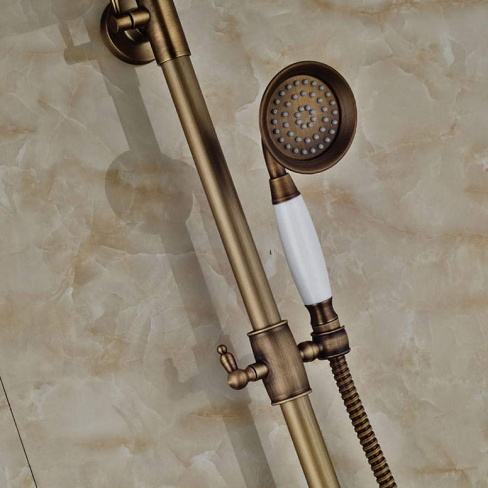 Vintage Antique Brass Wall-Mounted Shower System - 8 Inch Rainfall Shower Head with Handheld Spray & Adjustable Slide Bar - Luxury Bathroom Fixture for Spa-Like Experience