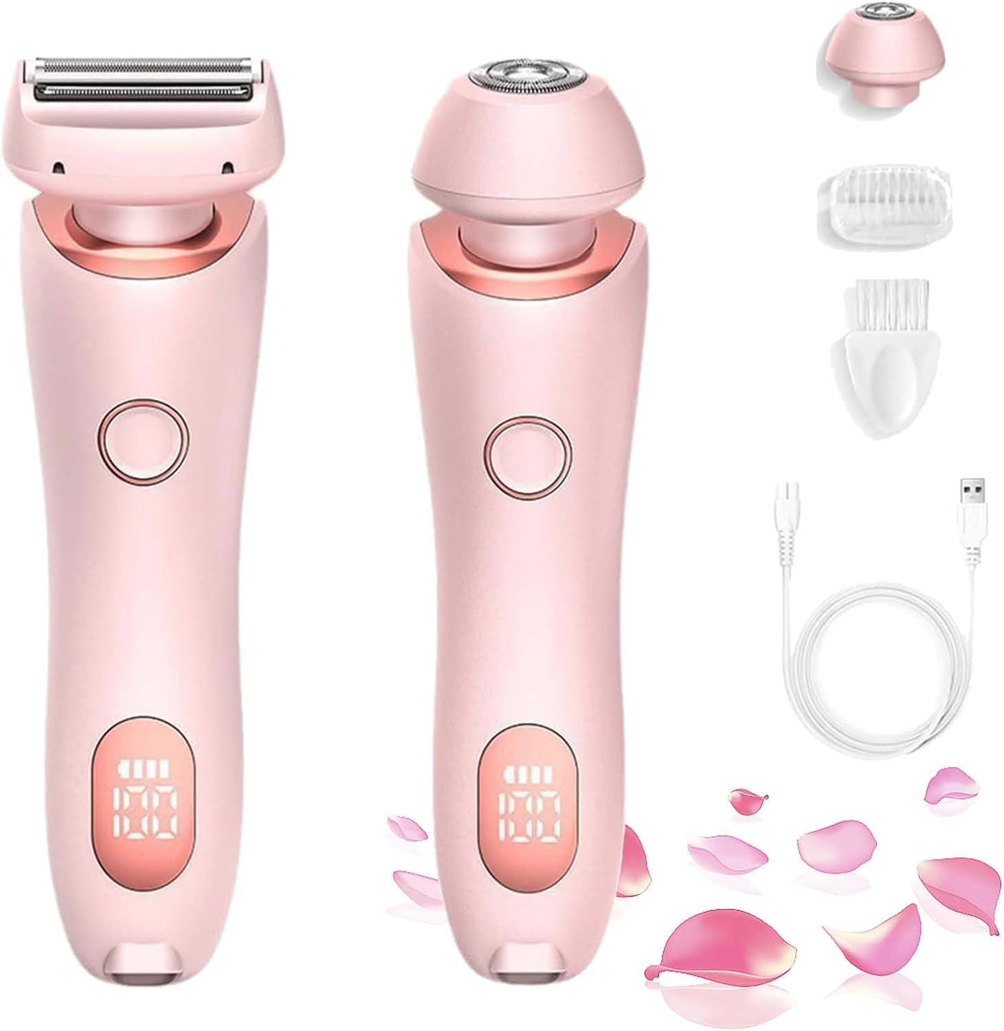 Modira Mermaid Shaver - Waterproof 2-in-1 Electric Razor for Women, Painless Hair Removal for Legs, Underarms & Bikini Area, Rechargeable Cordless Shaver with LED Light (Pink) - Perfect for Travel, Gym & Beach Use