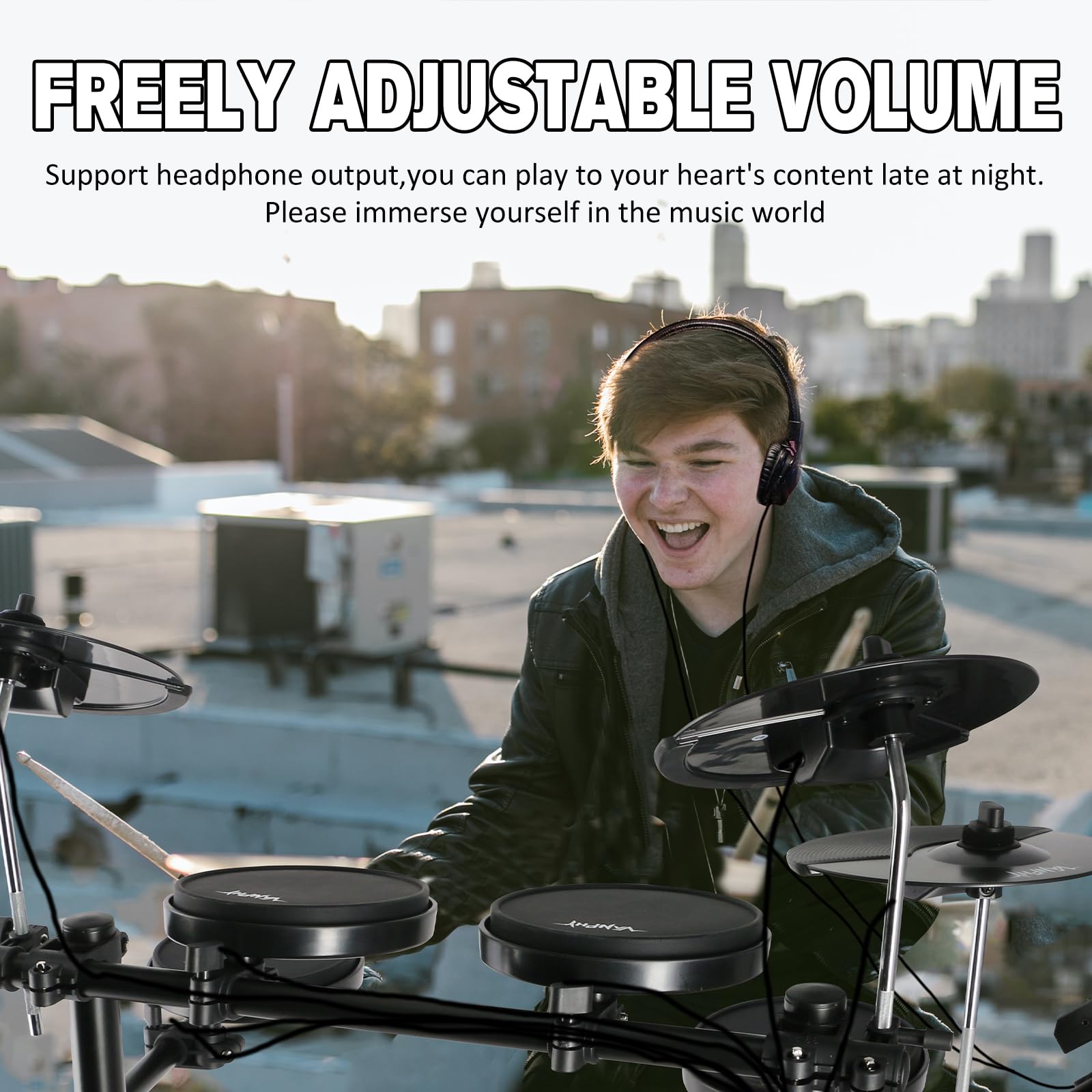 **Electric Drum Set for Beginners - Electronic Drum Kit with Quiet Silicone Pads, 20 Drum Set, 350 Sounds, Bluetooth, 2 Pedals, Sticks & Stool - Perfect for Home Practice, Studio Recording & Live Performances (Black)**